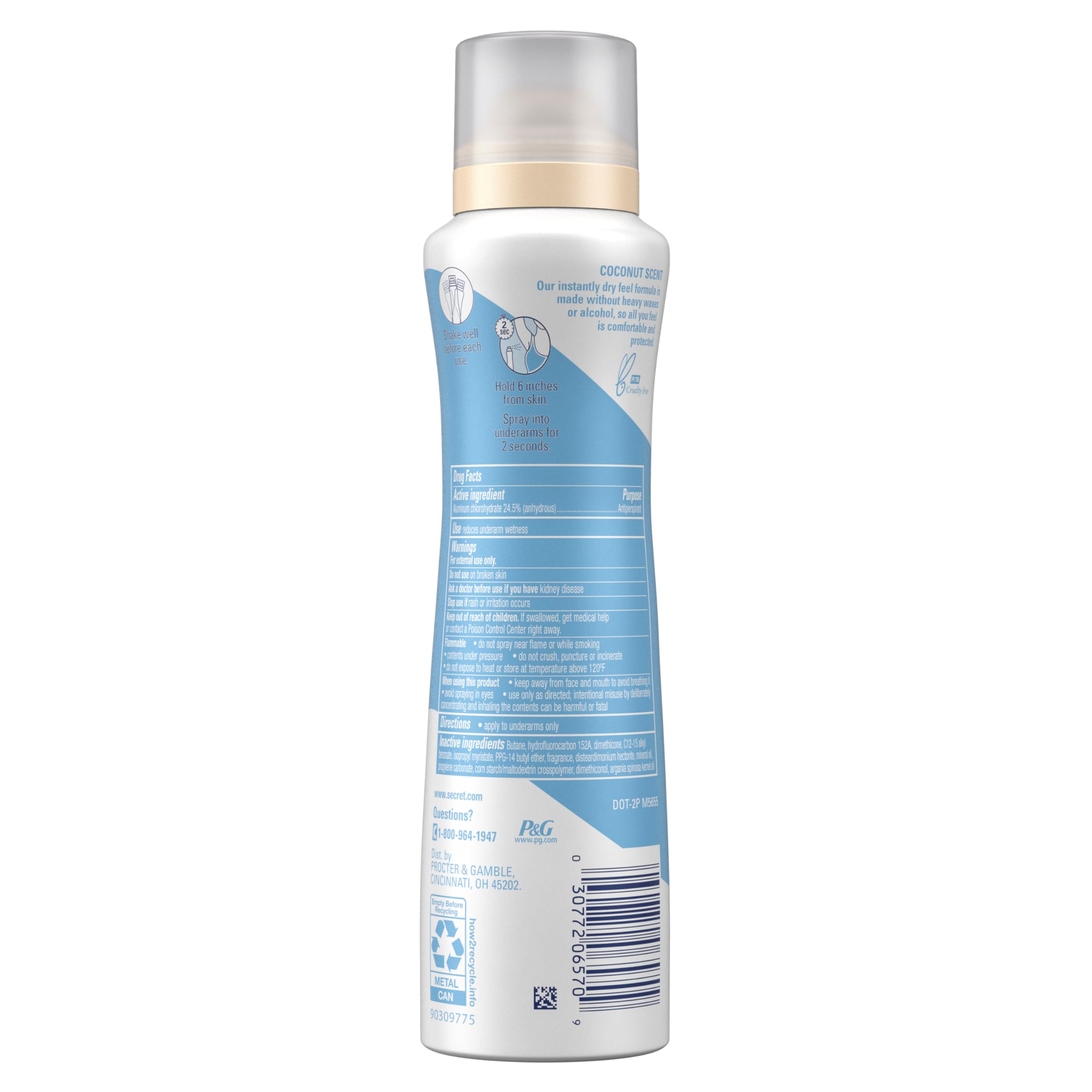Secret Dry Spray Antiperspirant Deodorant – Nurturing Coconut & Argan Oil, 4.1 oz Pack of 3