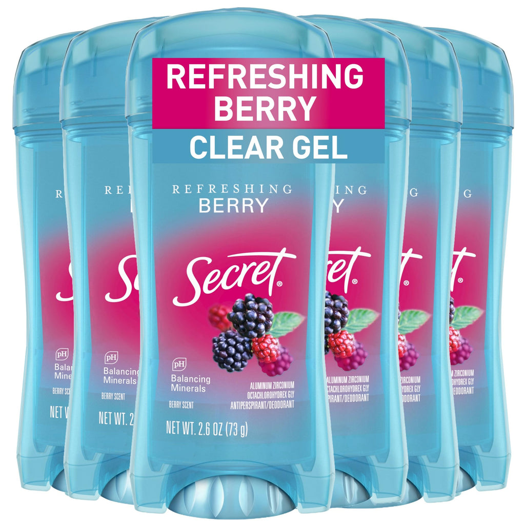 Secret Fresh Antiperspirant Deodorant for Women – 72-Hour Breathable Odor Protection, Clear Gel, Berry Scent (2.6 oz) Pack of 6