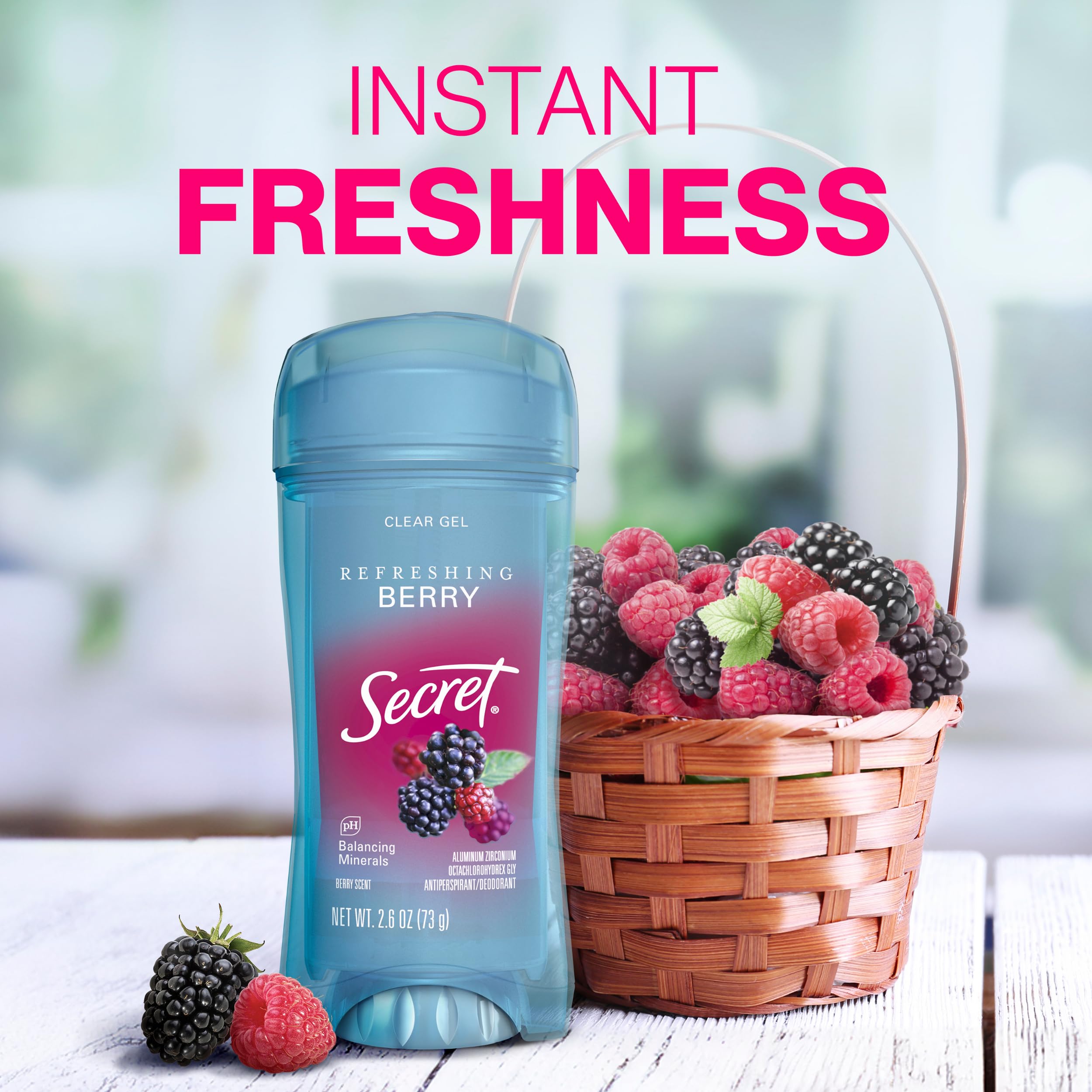Secret Fresh Antiperspirant Deodorant for Women – 72-Hour Breathable Odor Protection, Clear Gel, Berry Scent (2.6 oz) Pack of 6