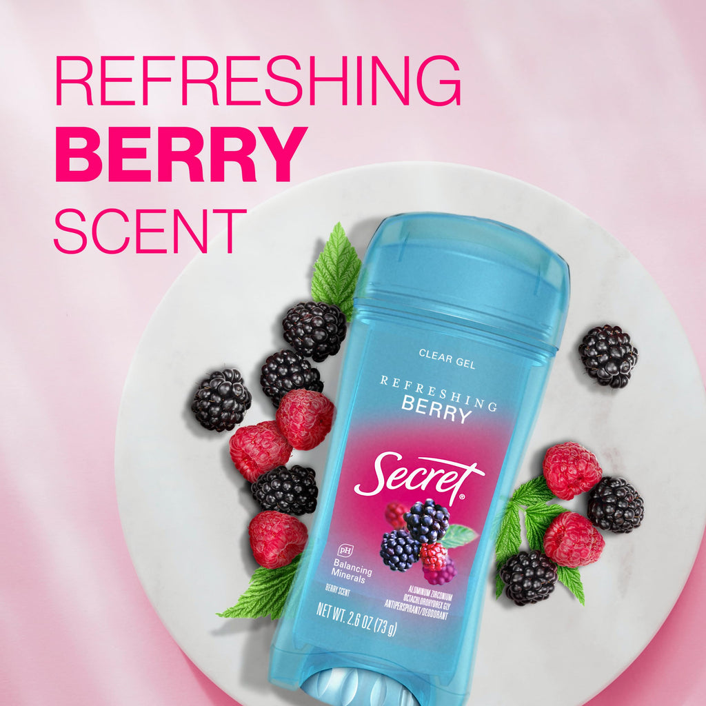 Secret Fresh Antiperspirant Deodorant for Women – 72-Hour Breathable Odor Protection, Clear Gel, Berry Scent (2.6 oz) Pack of 6
