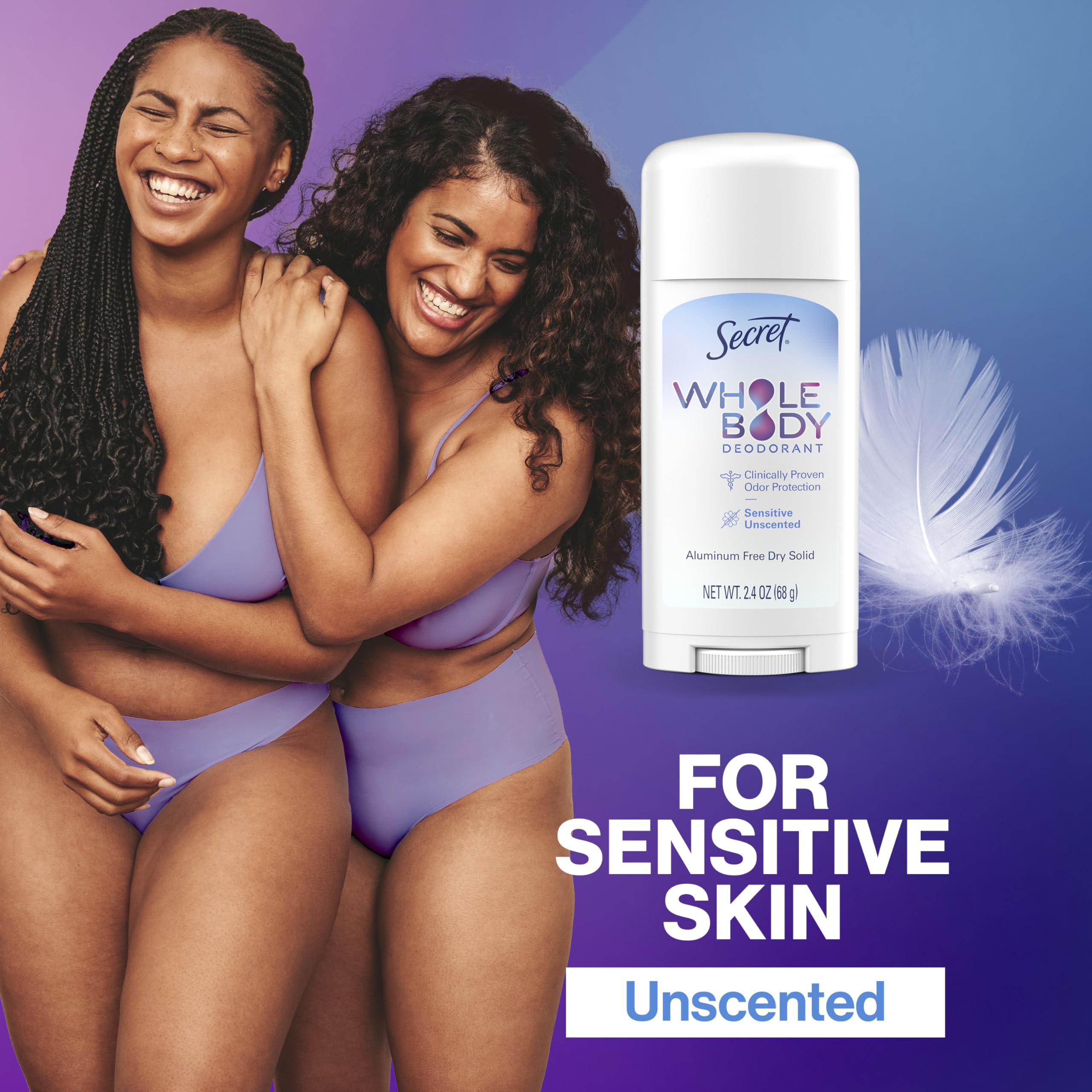 Secret Whole Body Deodorant Stick for Women — Unscented, Aluminum-Free, 72 HR Protection, 2.4 oz
