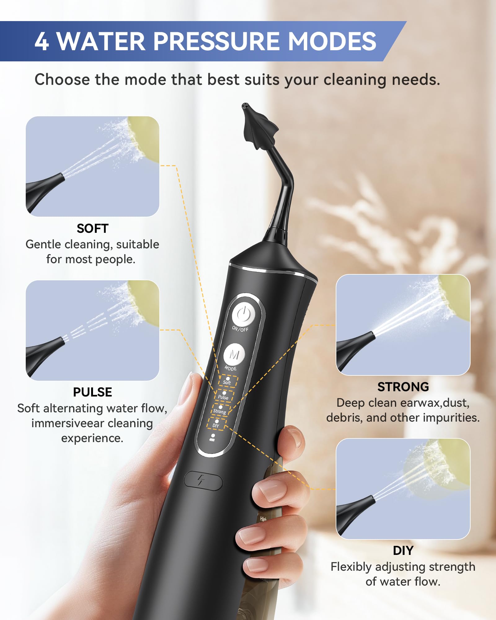 SEEDEAR Electric Ear Wax Removal Kit — 4 Water Pressure Modes, 300ml Tank, IPX7 Waterproof