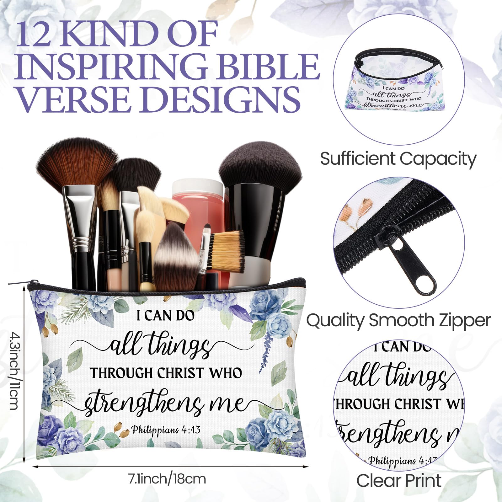 Seeloowy 24 Pcs Christian Gifts for Women – Floral Bible Verse Bags & Mirrors