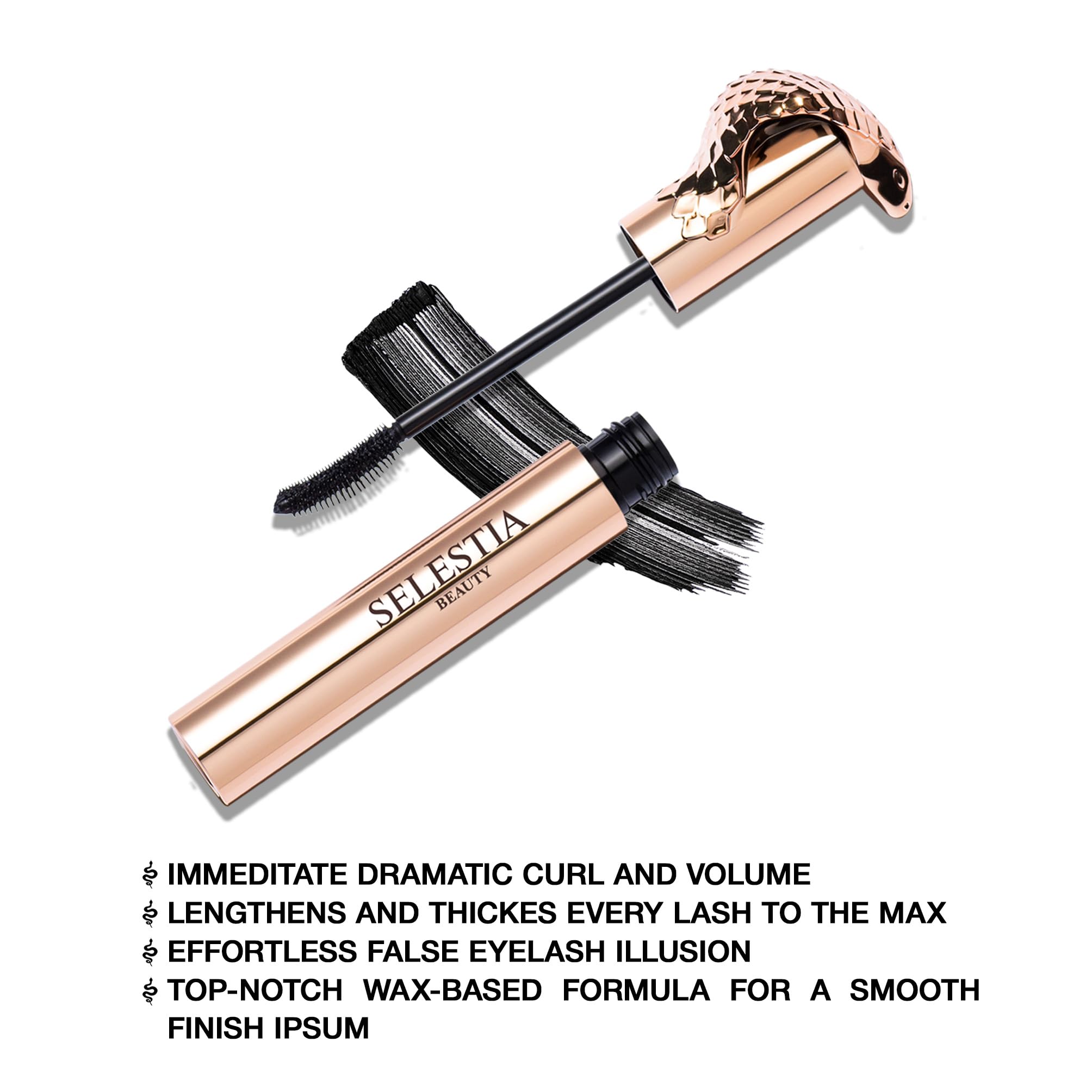 SELESTIA BEAUTY Queen Cobra Mascara – Volume, Curl & Length – Made in Italy – 0.34 fl oz