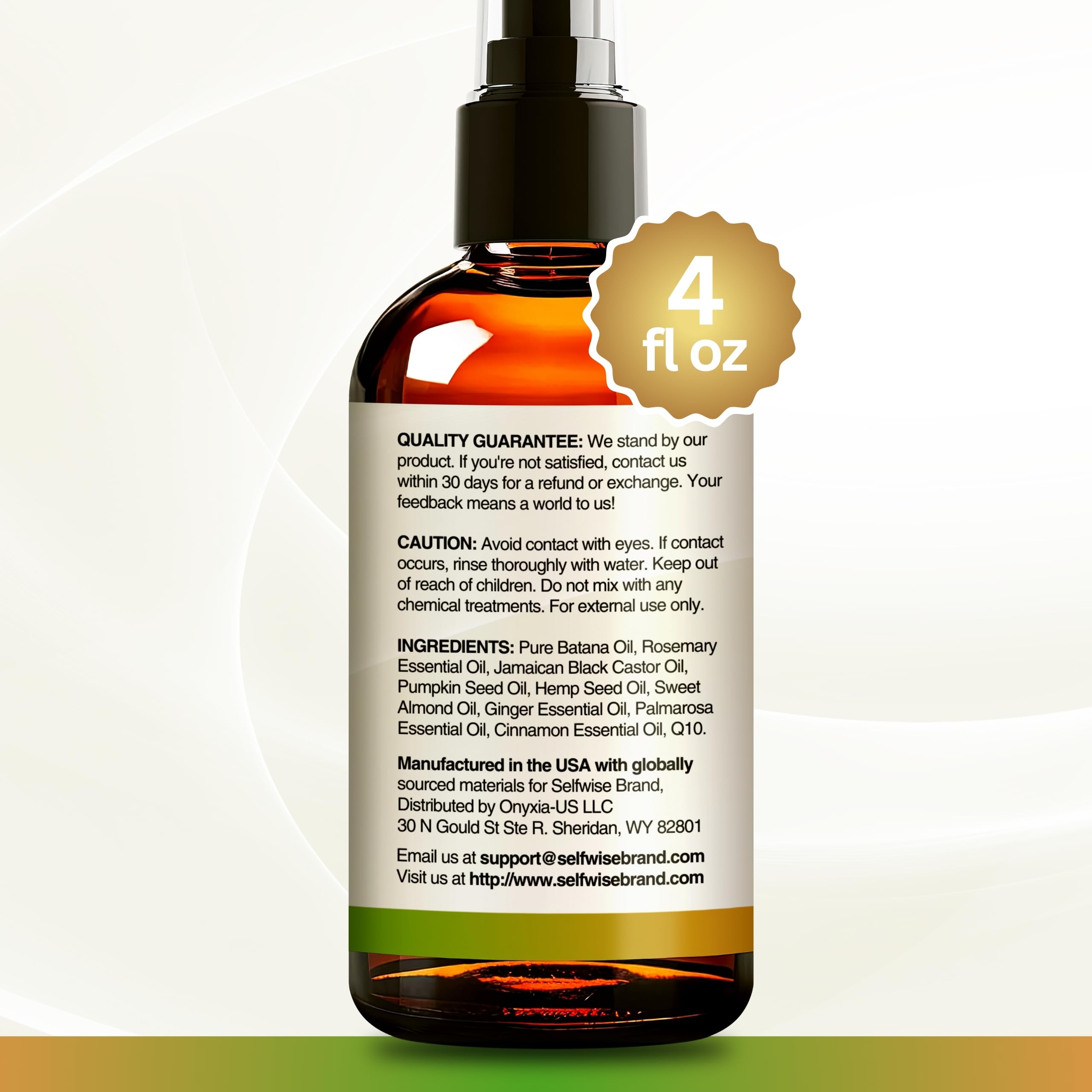 SELFWISE Batana Oil for Hair Growth – Organic Rosemary Castor Blend, 4oz