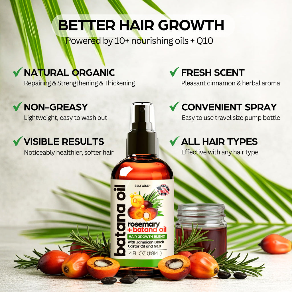 SELFWISE Batana Oil for Hair Growth – Organic Rosemary Castor Blend, 4oz