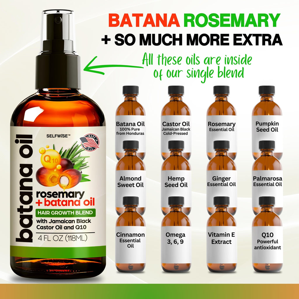 SELFWISE Batana Oil for Hair Growth – Organic Rosemary Castor Blend, 4oz