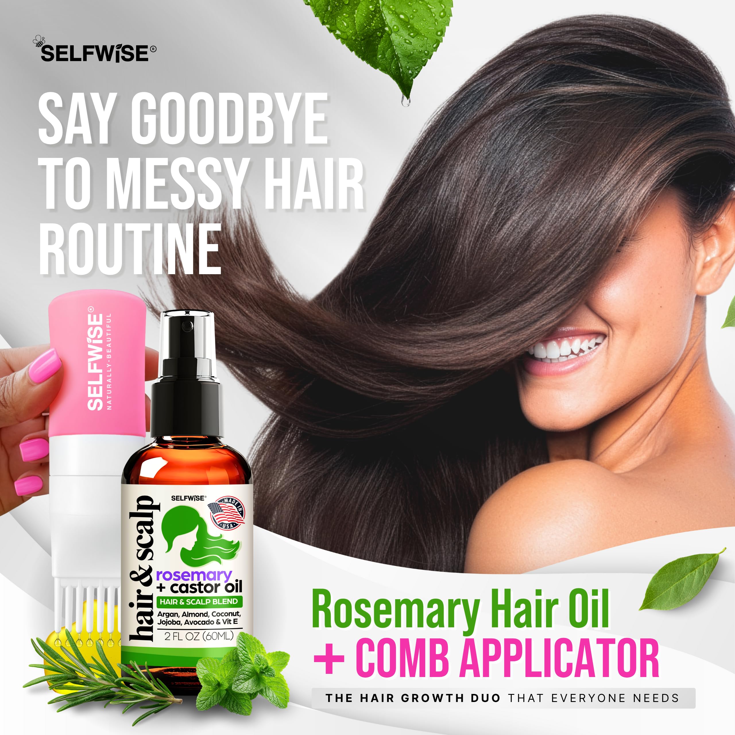SELFWISE Organic Rosemary Hair Growth Oil with Applicator – 2oz