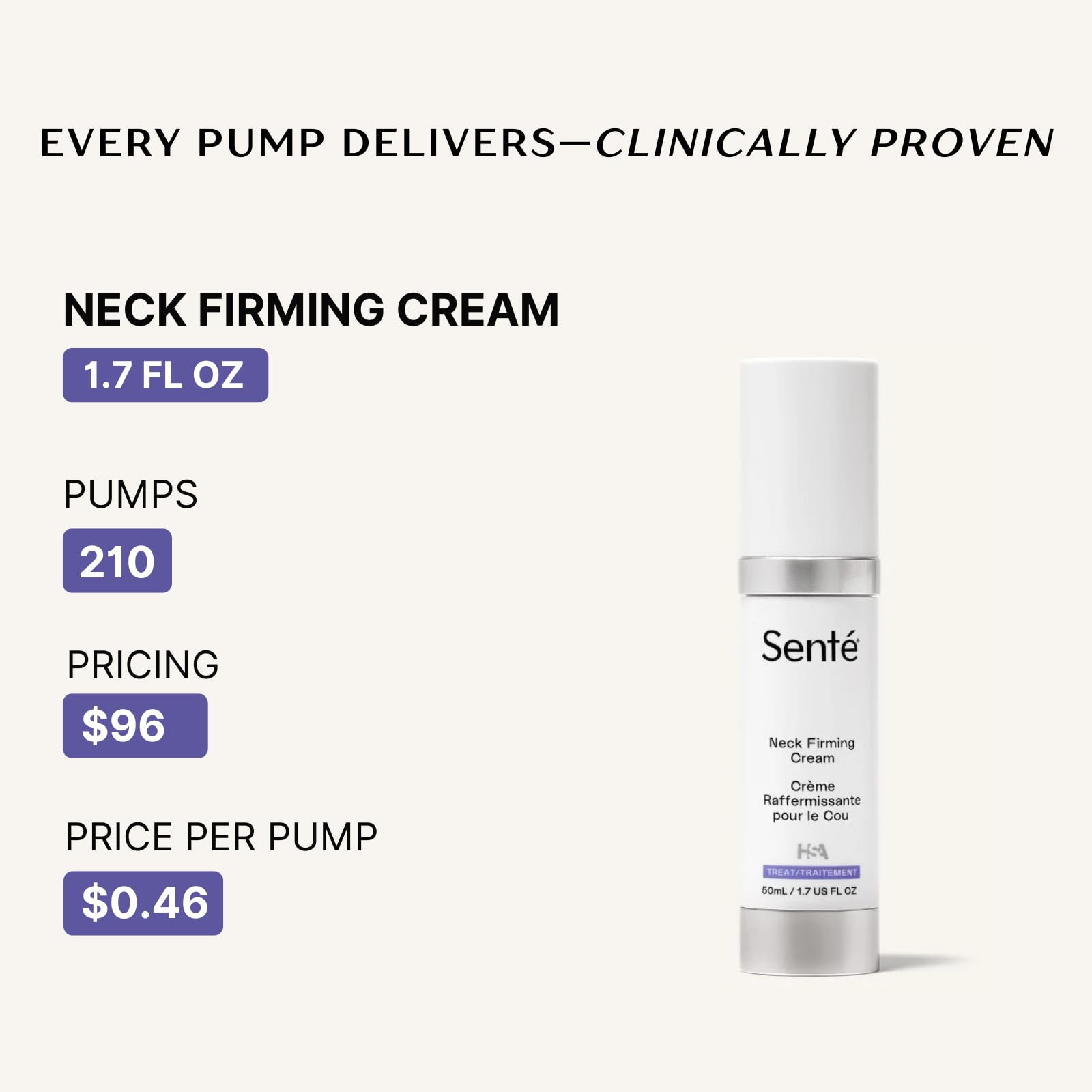 Sente Firming Neck Cream for Crepey Skin & Vertical Lines | Lifts, Firms & Smooths Neck & Décolleté | HSA, Caffeine, Vitamin C | 1.7 oz