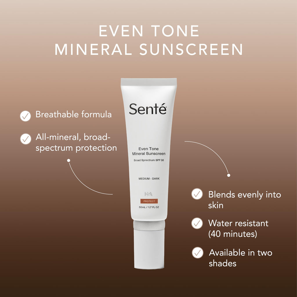 Sente Even Tone Mineral Sunscreen Tinted SPF 36 – Hydrating, Lightweight Protection for Medium-Dark Skin | 1.7 oz