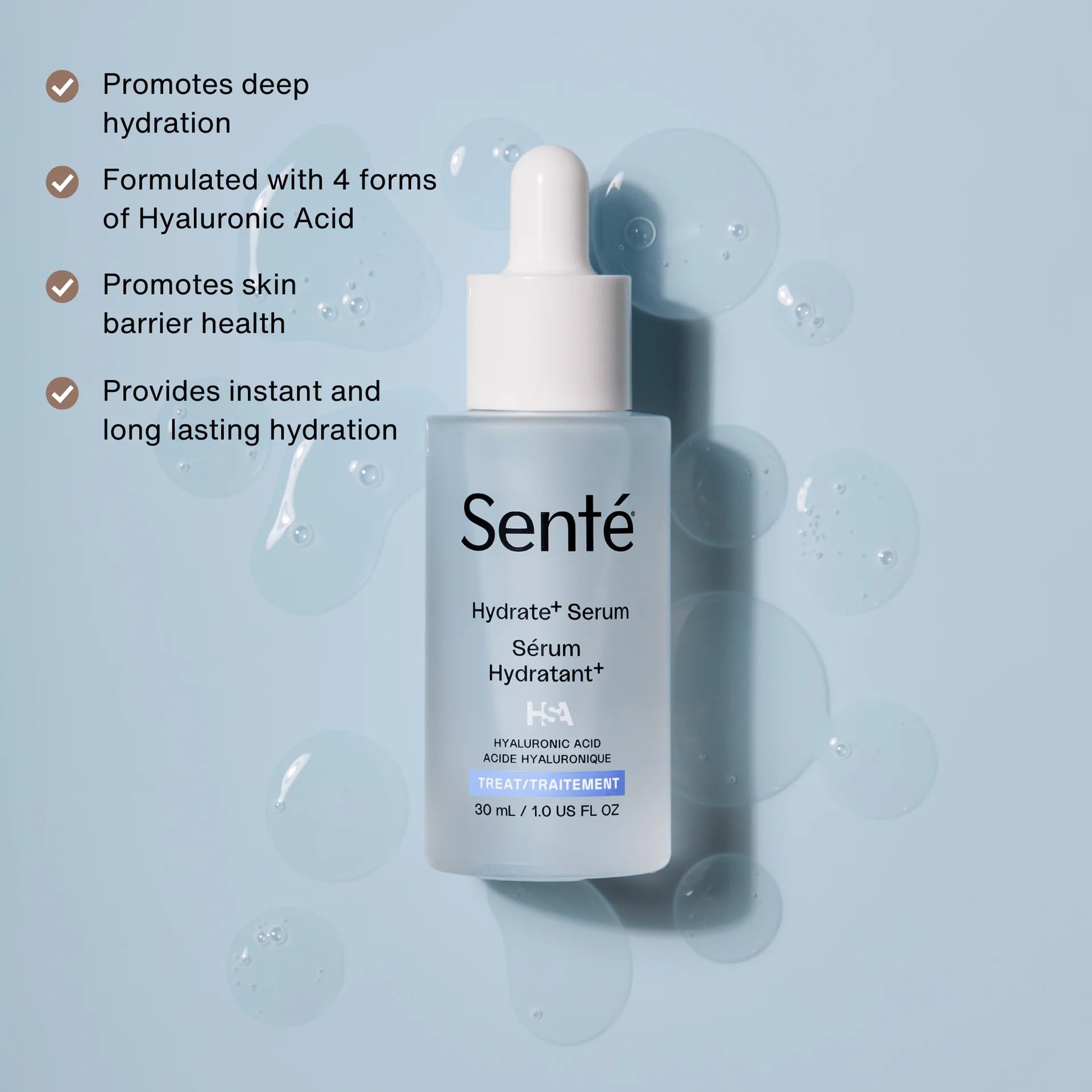 Sente Hydrate+ Serum | Hyaluronic Acid with HSA for Glass Skin | Deep Hydration & Barrier Support | Fragrance-Free | 1.0 oz