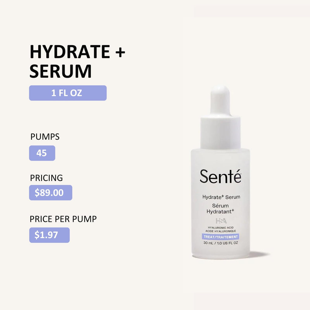 Sente Hydrate+ Serum | Hyaluronic Acid with HSA for Glass Skin | Deep Hydration & Barrier Support | Fragrance-Free | 1.0 oz