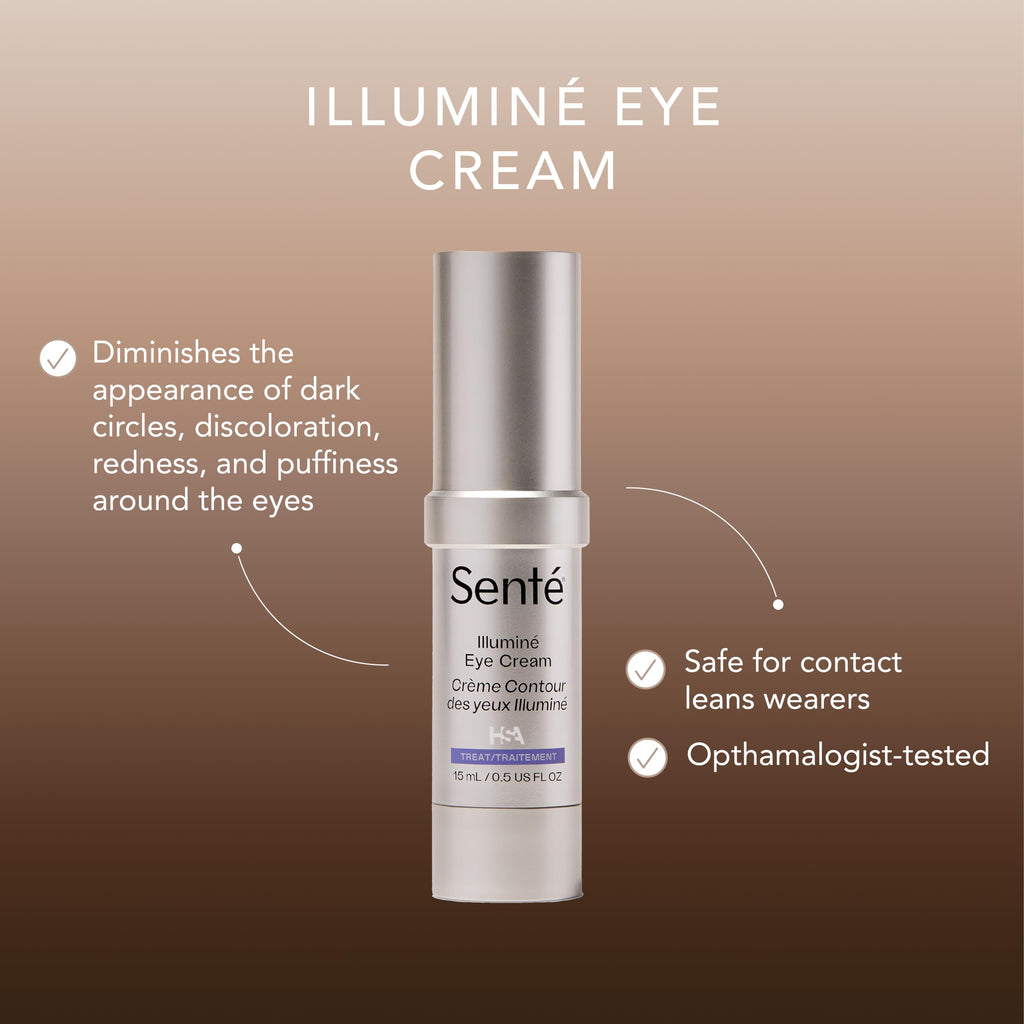 Senté Illumine Eye Cream | Diminish Dark Circles, Redness & Puffiness | HSA, Niacinamide & Peptides | 0.5 oz