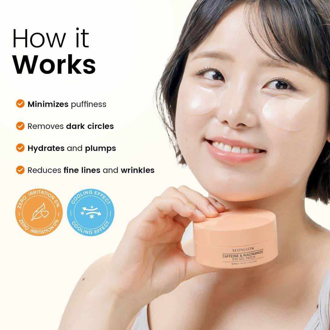 SEONGLOW Caffeine Under Eye Patches – 30 Pairs | Brighten & Hydrate