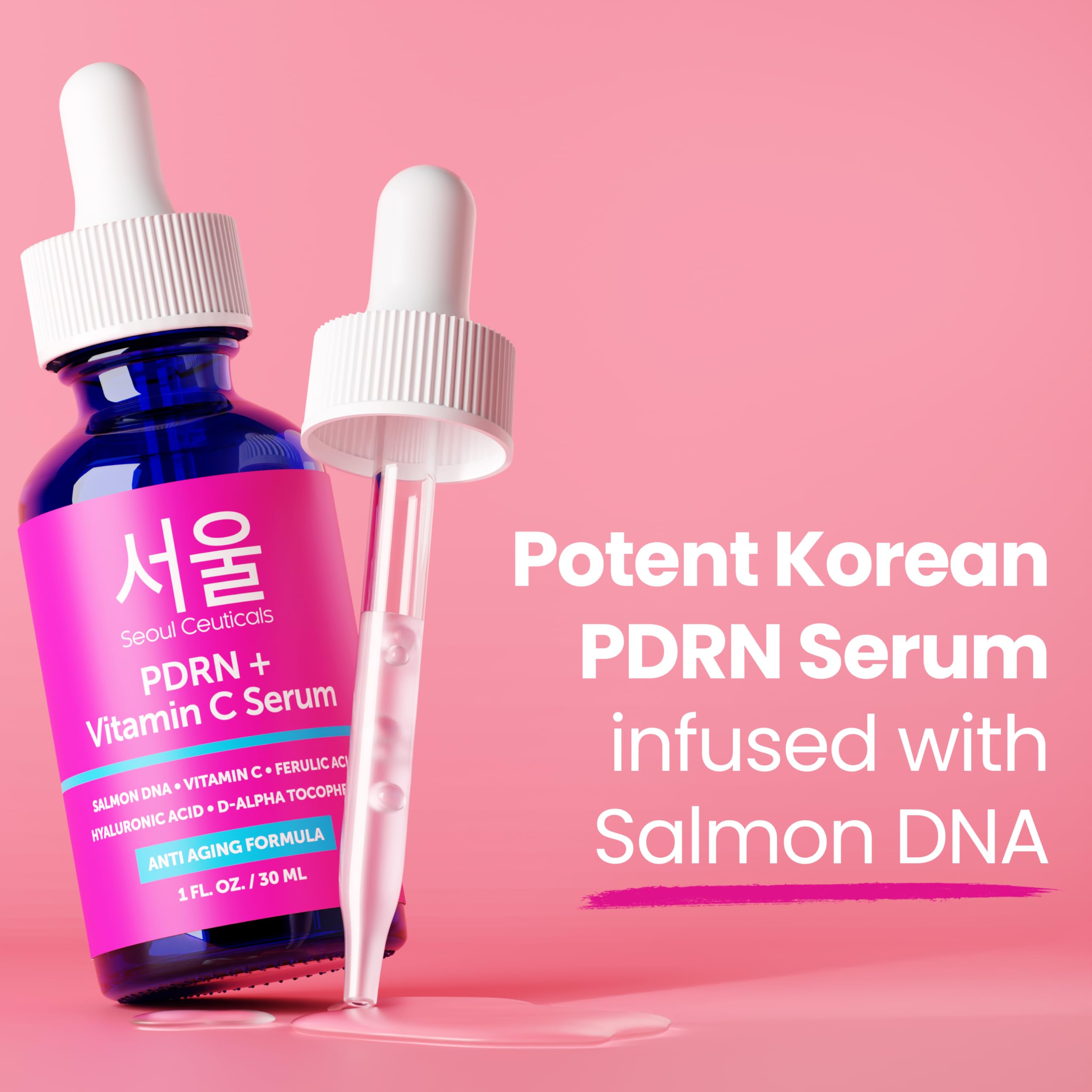 SeoulCeuticals PDRN Serum with Salmon DNA + Vitamin C – Korean Skincare Anti-Aging Serum (1 oz)