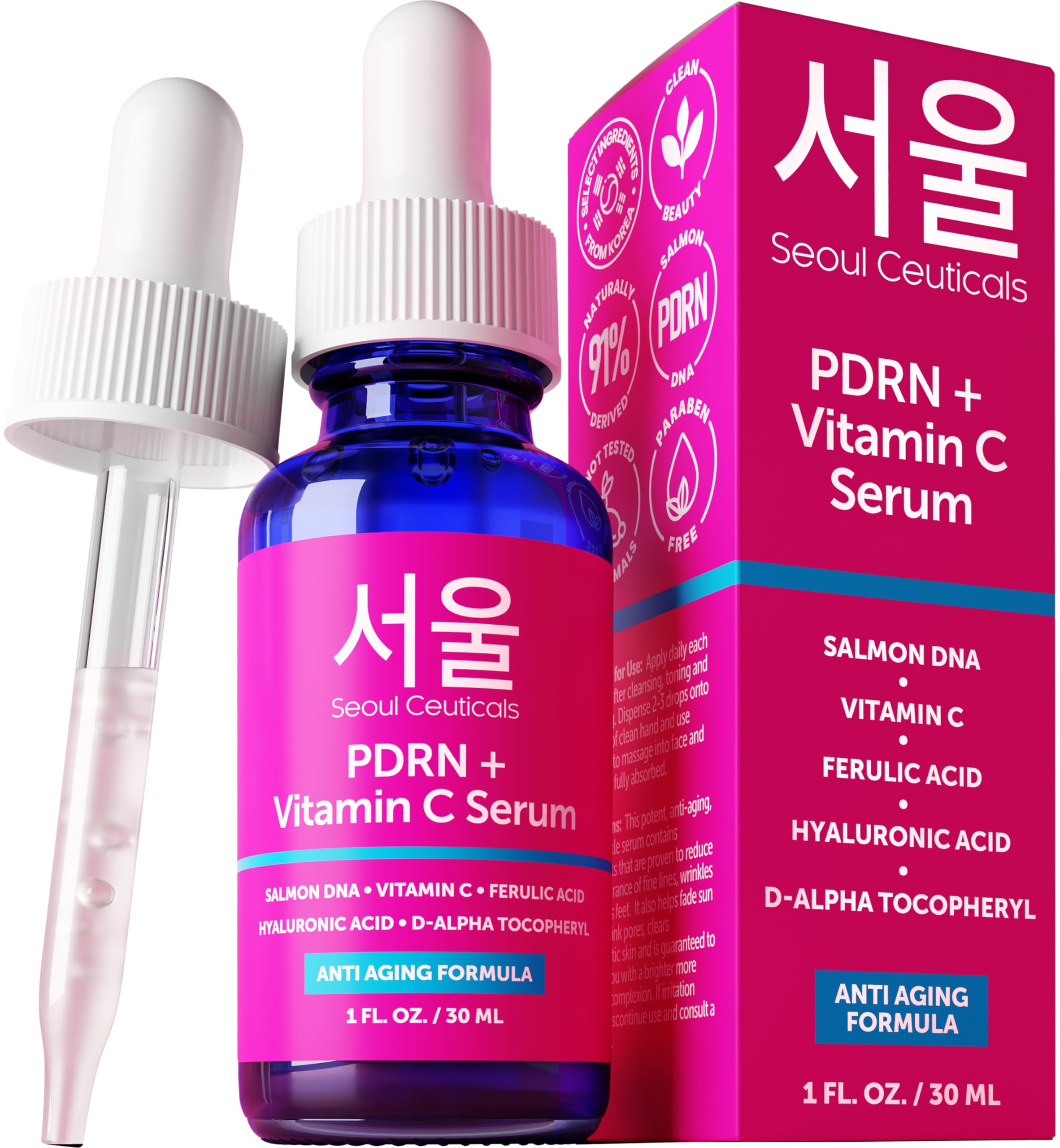 SeoulCeuticals PDRN Serum with Salmon DNA + Vitamin C – Korean Skincare Anti-Aging Serum (1 oz)