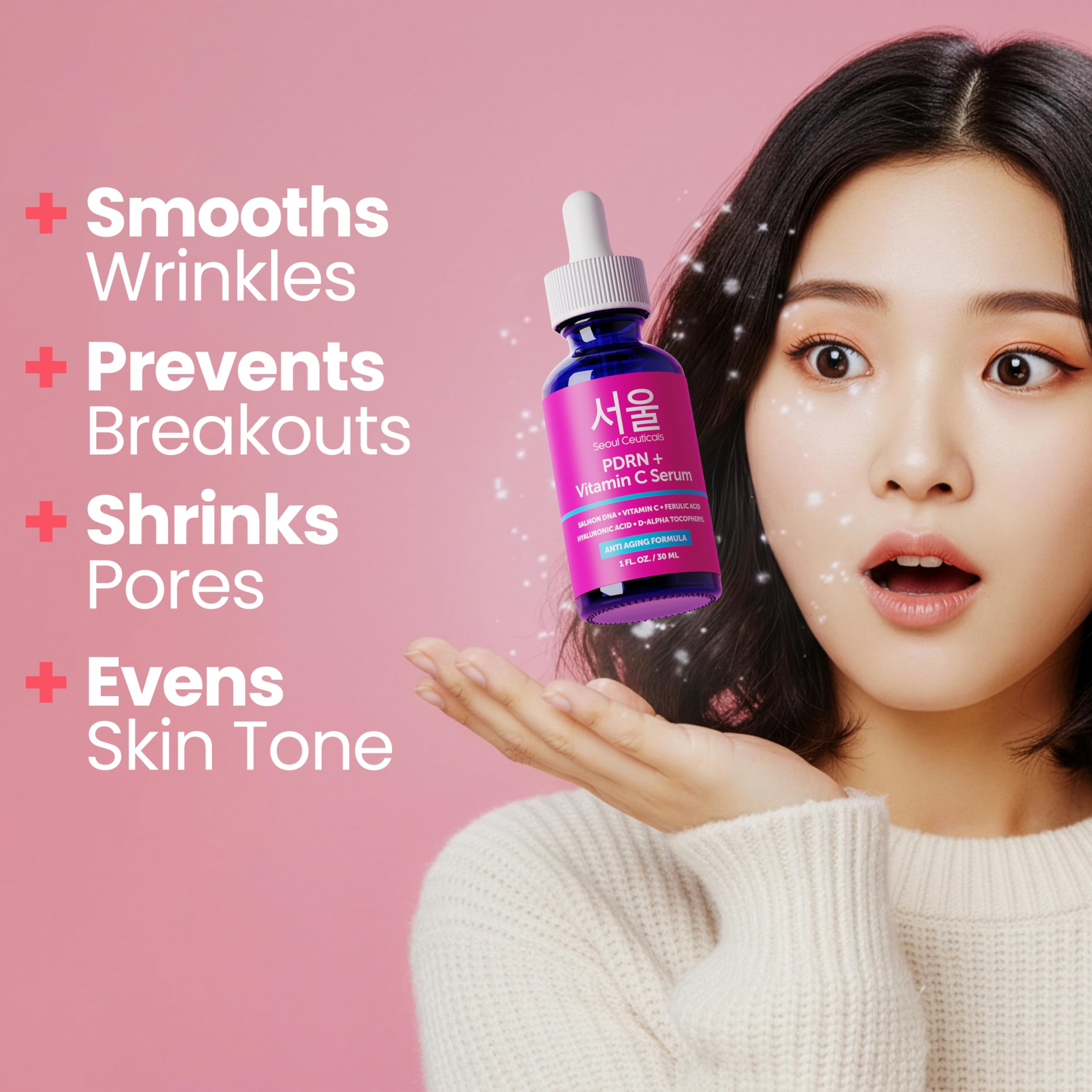 SeoulCeuticals PDRN Serum with Salmon DNA + Vitamin C – Korean Skincare Anti-Aging Serum (1 oz)