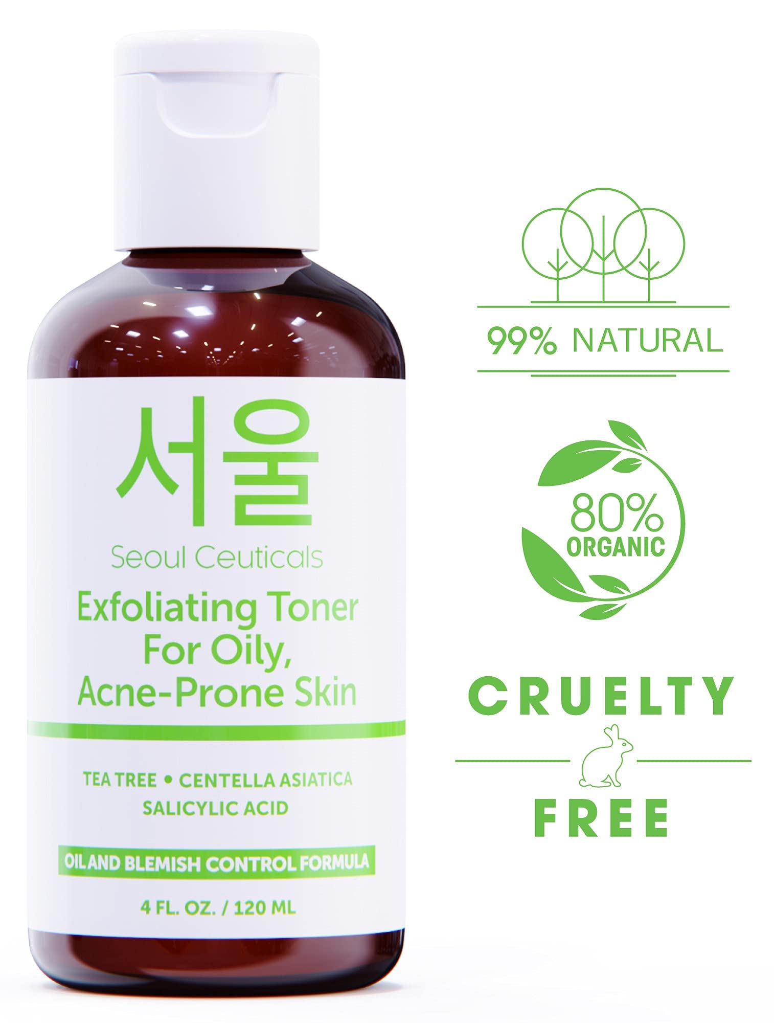 SeoulCeuticals Korean Toner for Oily Acne-Prone Skin – Tea Tree, Centella, Salicylic Acid | 4 fl oz
