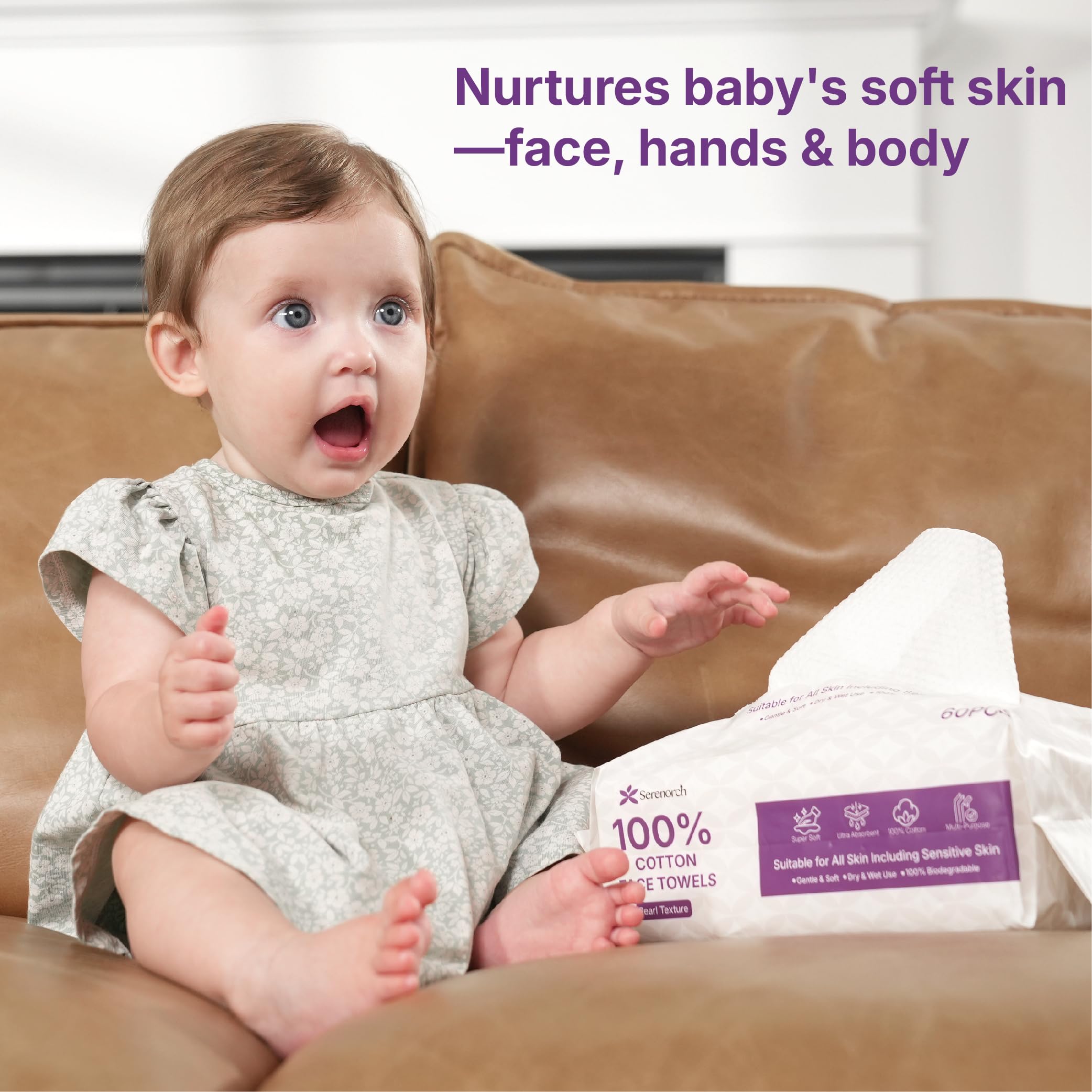 Serenorch 100% Cotton Disposable Face Towels – 240 Count, Lint-Free, Hanging Pack, Double-Textured