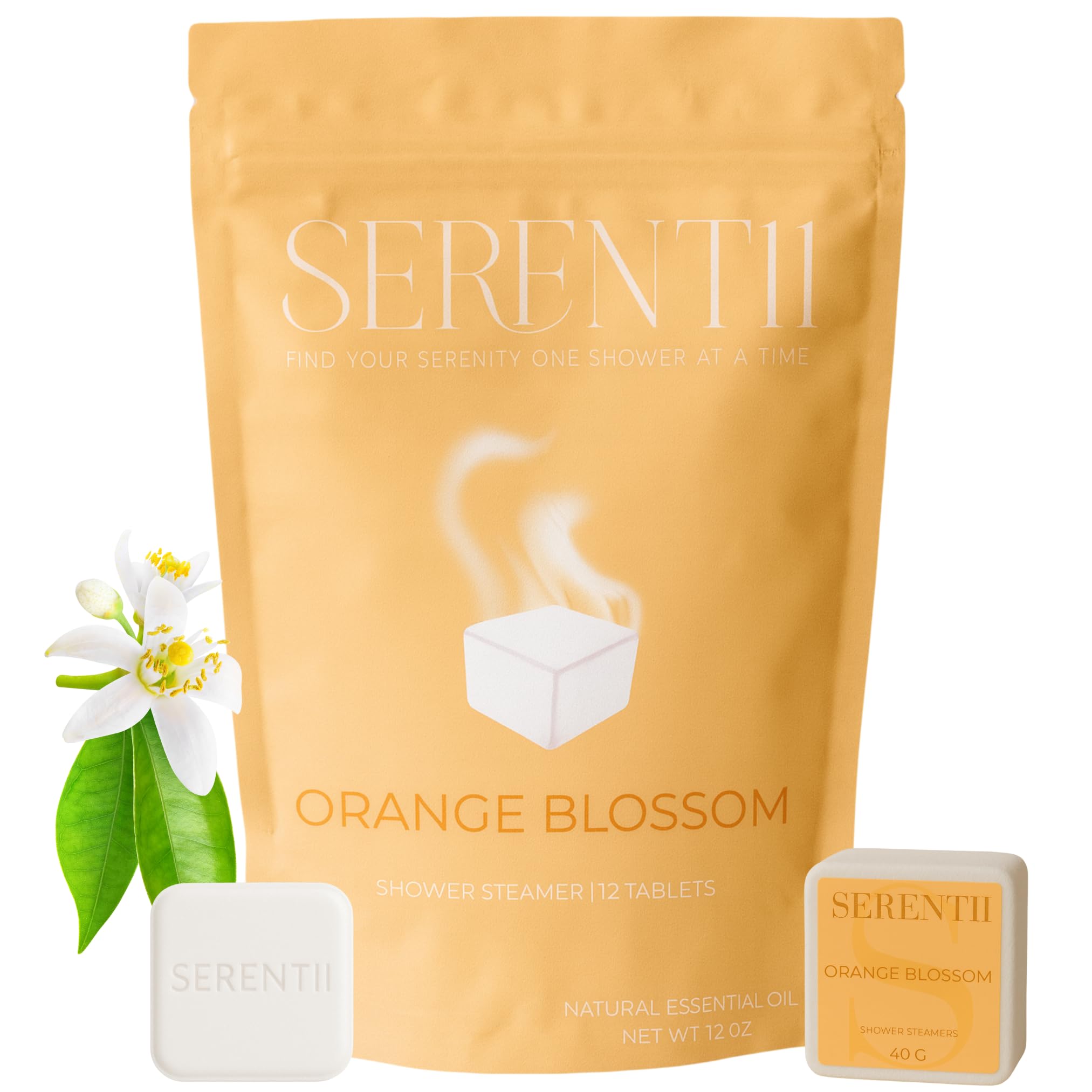 Serentii Shower Steamers – Orange Blossom Aromatherapy, 12 Tablets | Relaxation & Self-Care