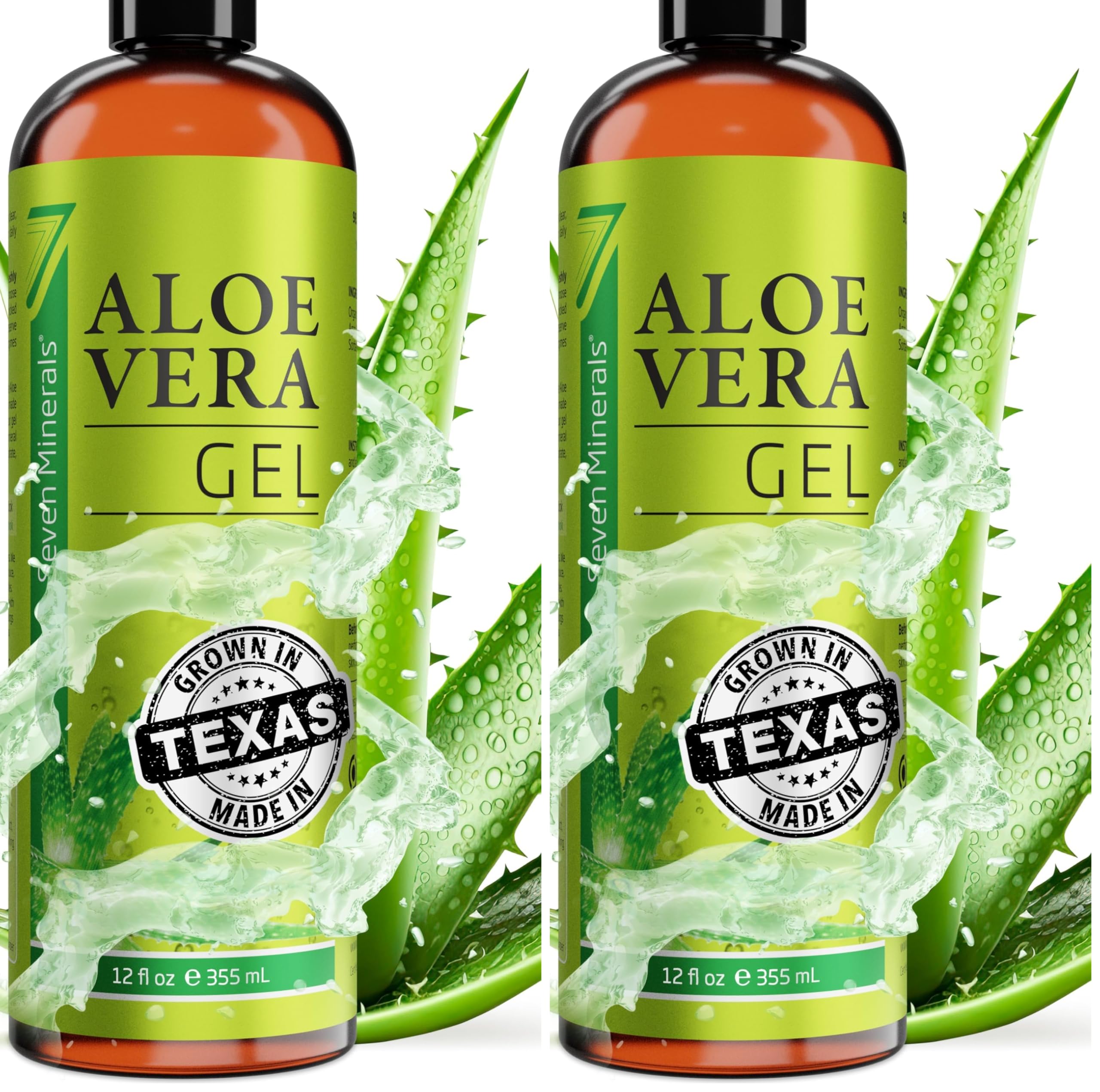 Seven Minerals Aloe Vera Gel – 99% Organic, 12 oz x2 Pack – Real Juice, No Xanthan, Fast Absorption