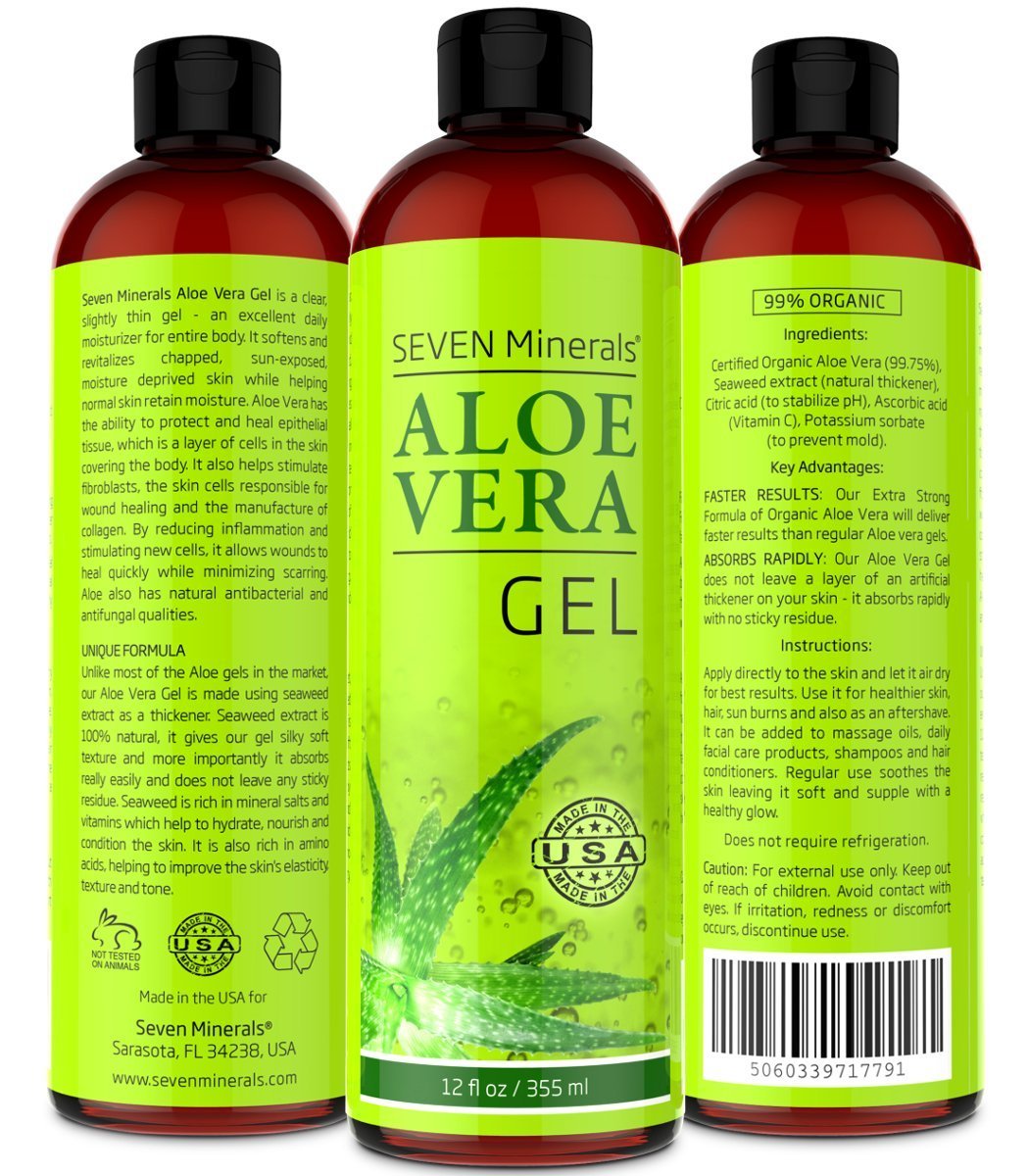 Seven Minerals Aloe Vera Gel – 99% Organic, 12 oz x2 Pack – Real Juice, No Xanthan, Fast Absorption