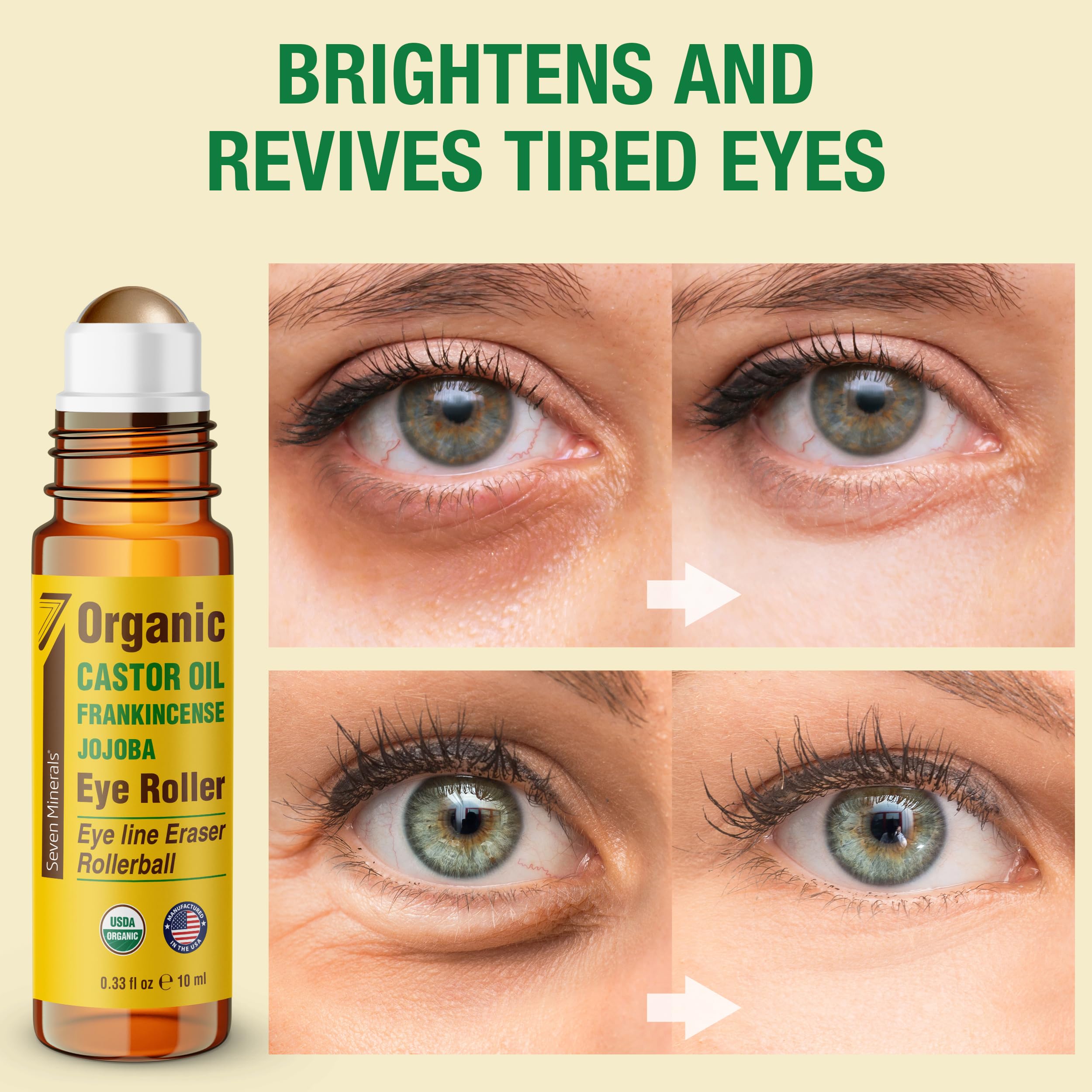 Seven Minerals Castor Oil Eye Roller – Organic Castor, Frankincense & Jojoba (0.33 oz)