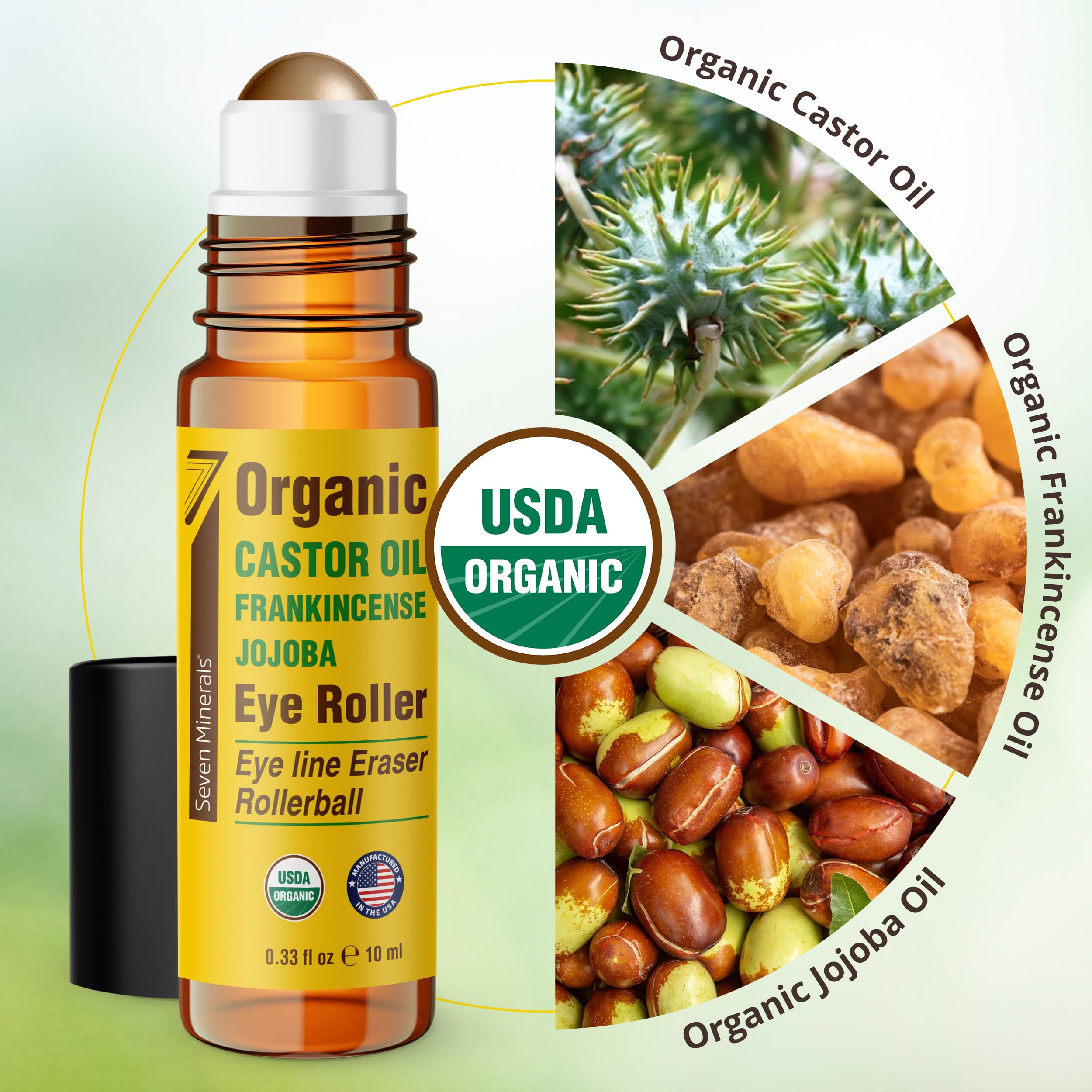 Seven Minerals Castor Oil Eye Roller – Organic Castor, Frankincense & Jojoba (0.33 oz)