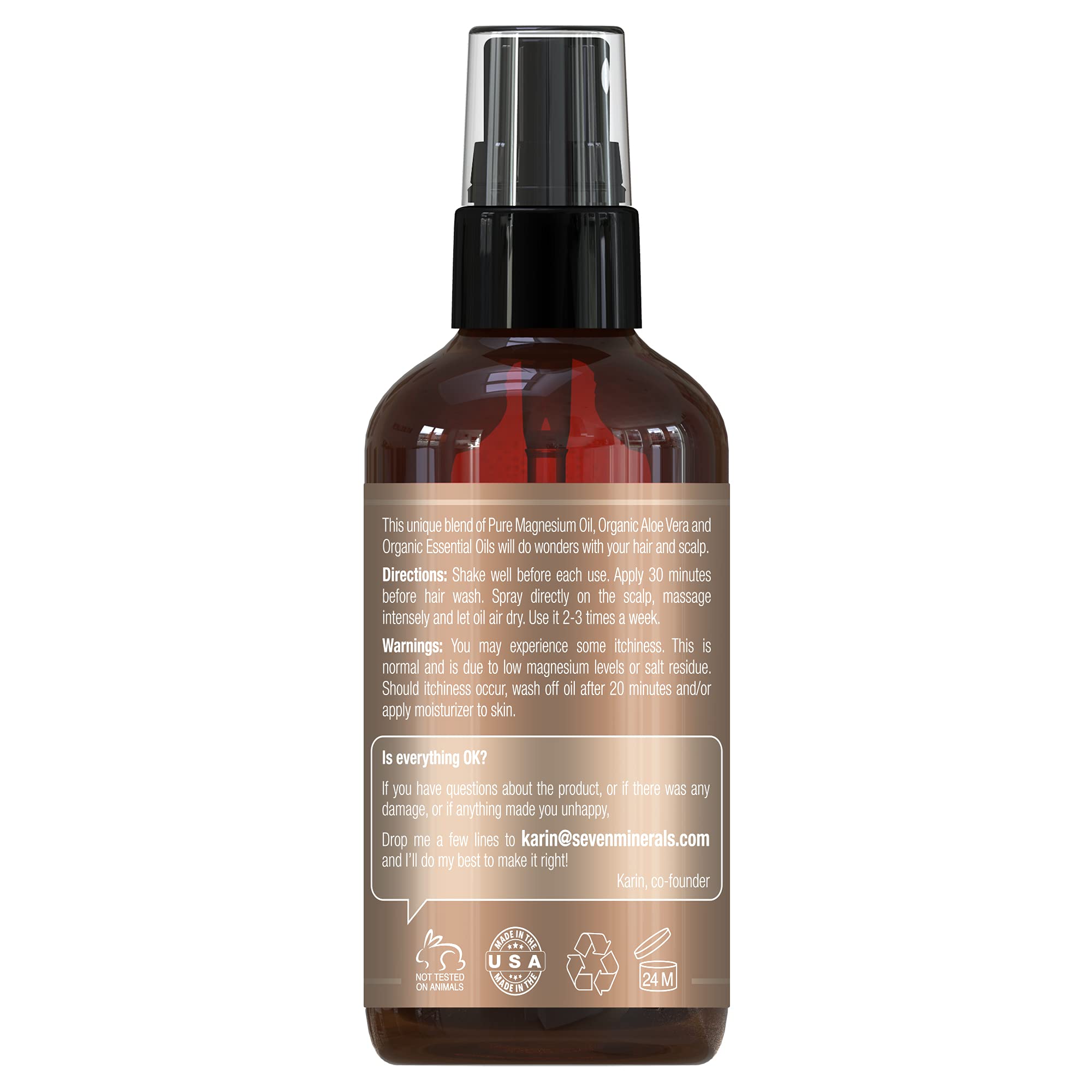 Seven Minerals Anti-hair Loss Magnesium Spray – Made in USA, 100% Natural & Organic | eBook Included