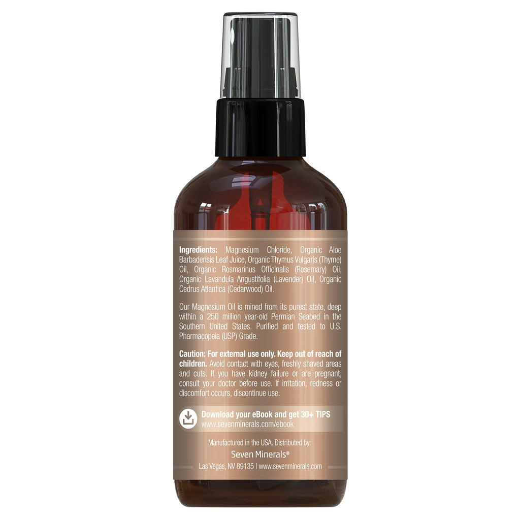 Seven Minerals Anti-hair Loss Magnesium Spray – Made in USA, 100% Natural & Organic | eBook Included