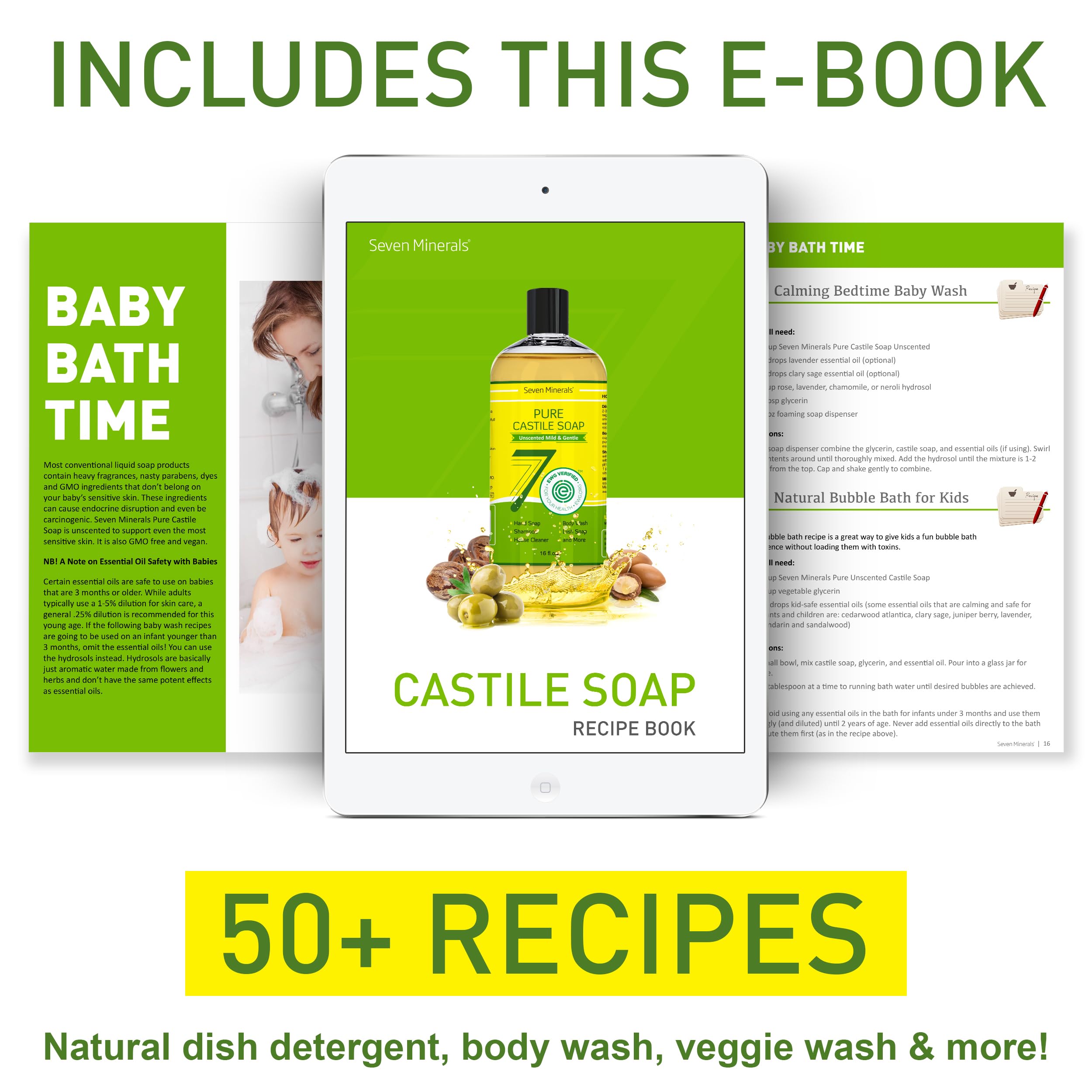 Seven Minerals Pure Castile Soap – Palm Oil Free, GMO-Free, Unscented Liquid Soap for Sensitive Skin (16 oz)
