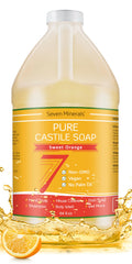 Seven Minerals Pure Castile Soap, Sweet Orange 64oz — Palm Oil Free, GMO-Free, Gentle Baby Wash