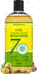 Seven Minerals Pure Castile Soap – Palm Oil Free, GMO-Free, Unscented Liquid Soap for Sensitive Skin (16 oz)