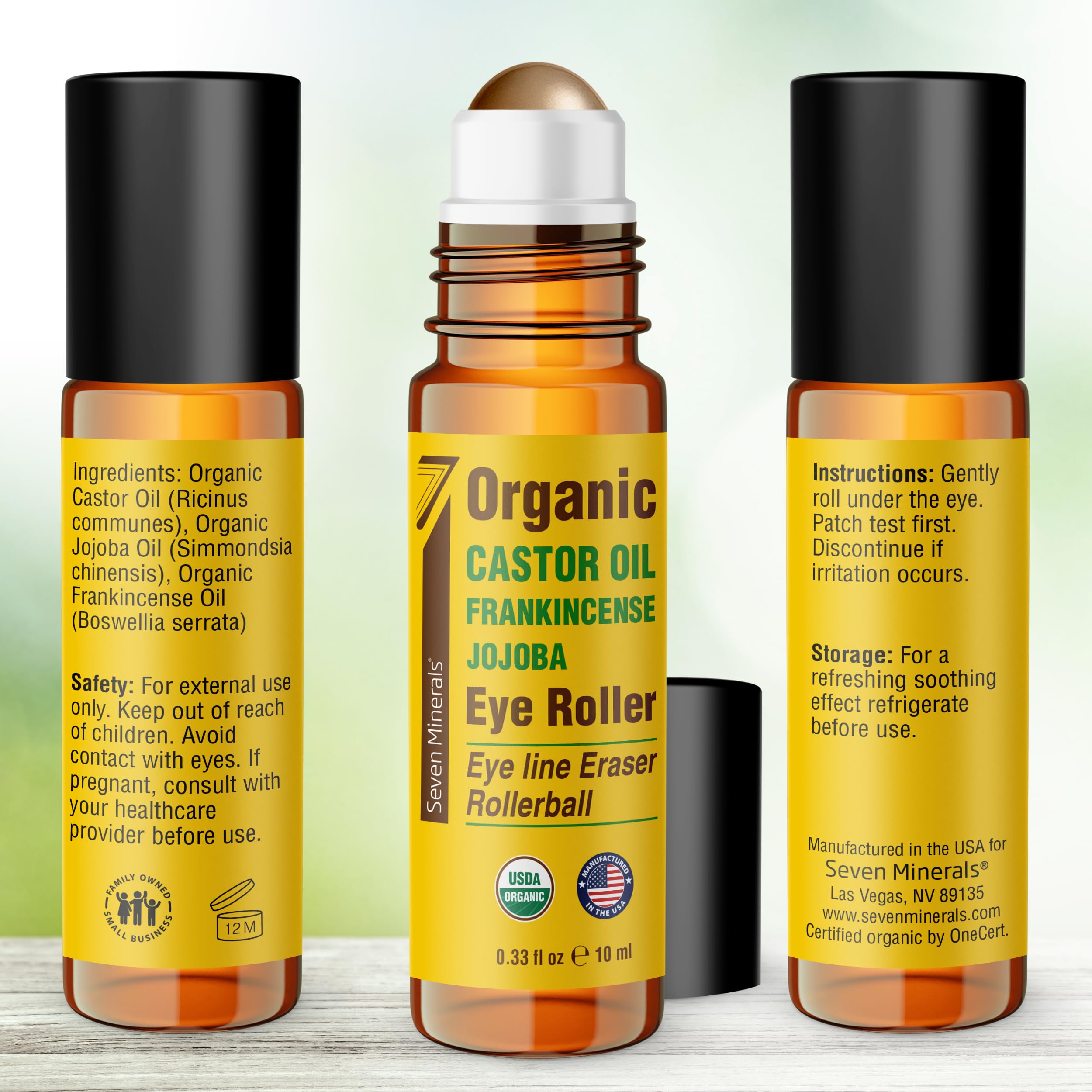 Seven Minerals Castor Oil Eye Roller – Organic Castor, Frankincense & Jojoba (0.33 oz)