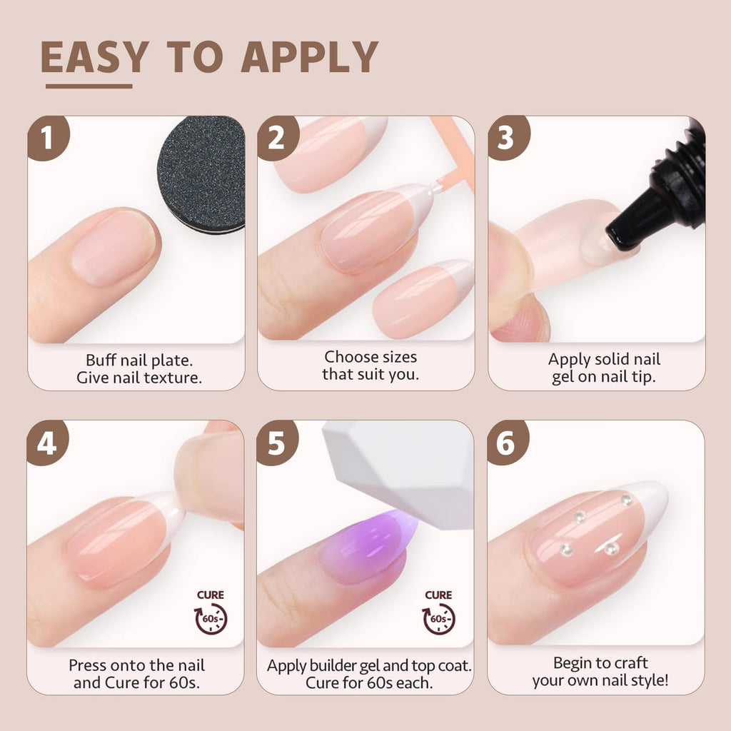 Sevgob 150Pcs Black French Tip Press-On Nails - Exit Short Square Nude Glossy Reusable Gel Nail Tips