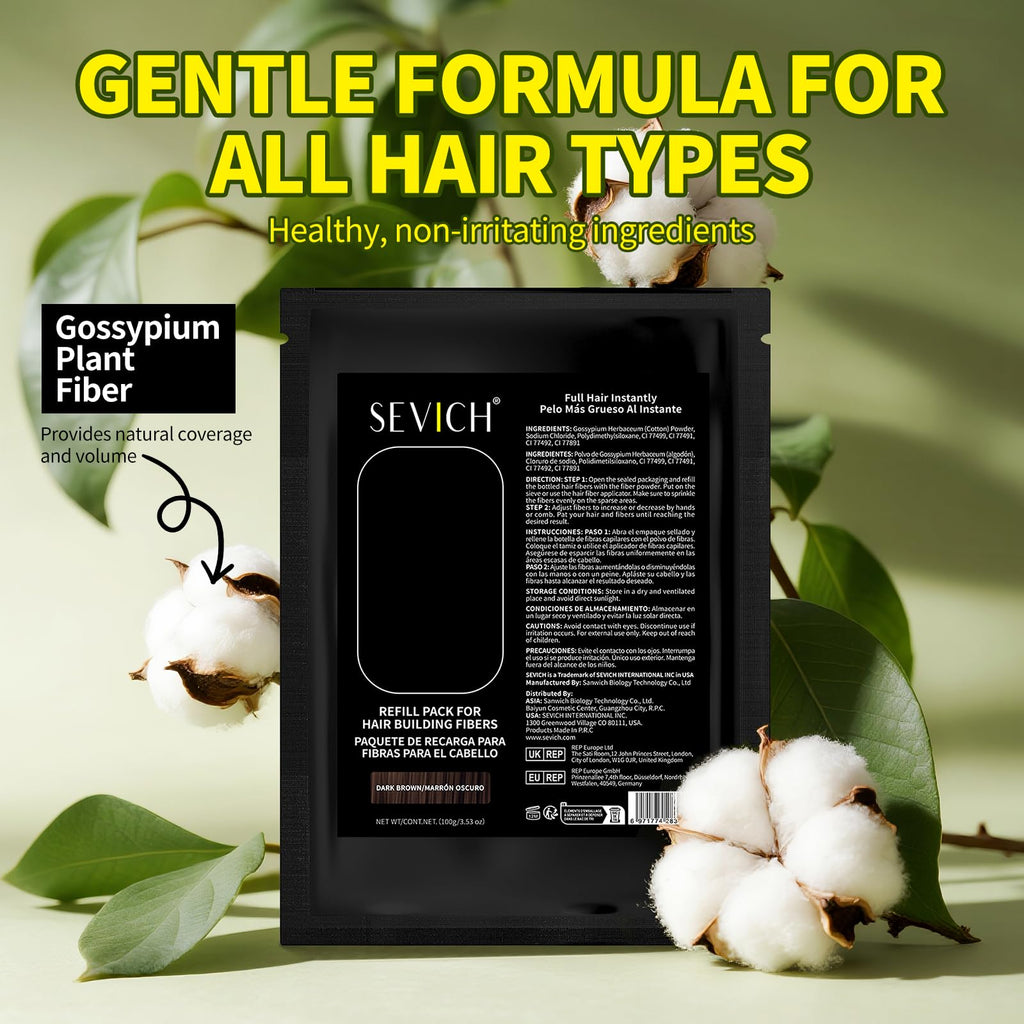 SEVICH Hair Fibers Refill 100g – Compatible with Most Brand Bottles, Dark Brown