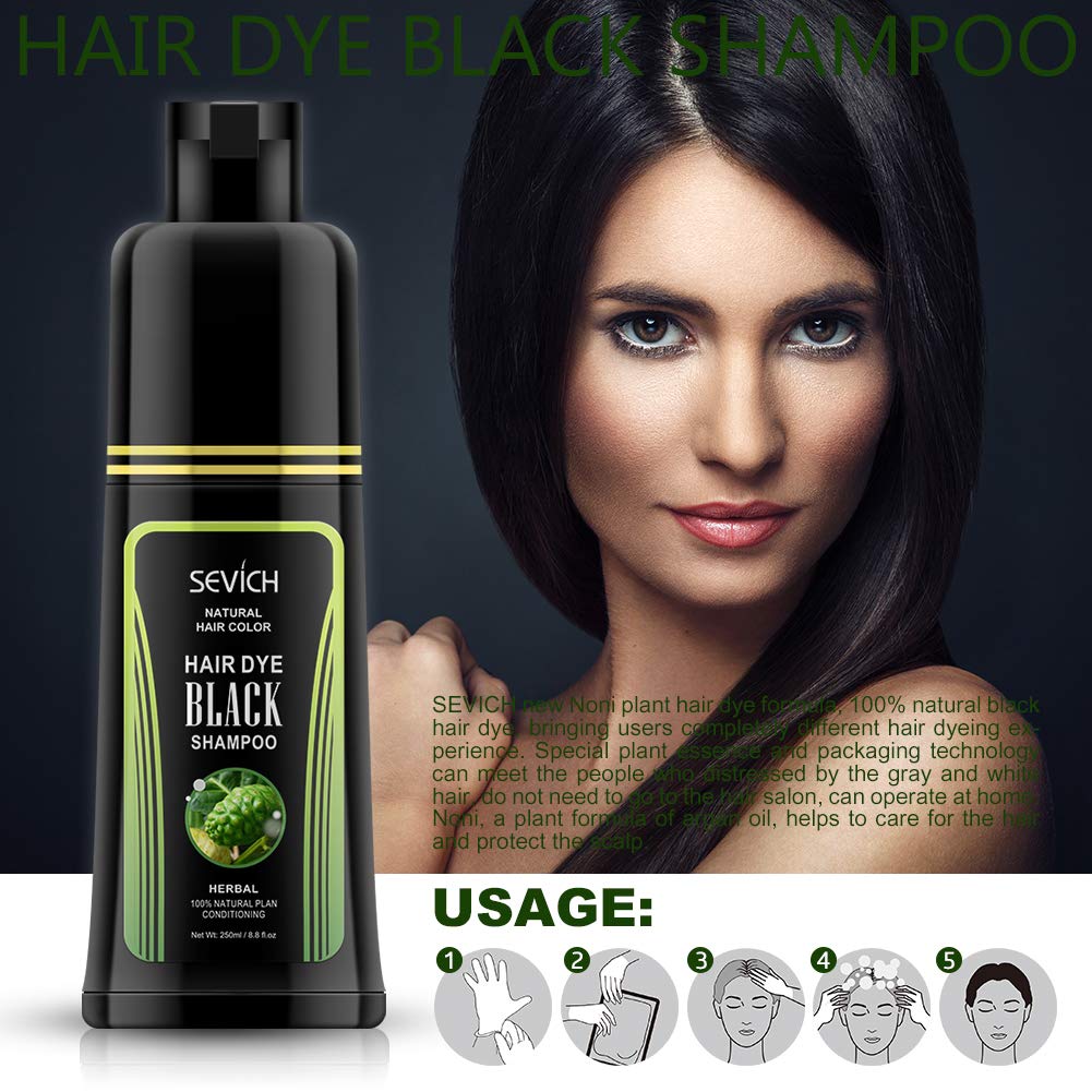 SEVICH Black Hair Shampoo – Instantly Black Hair Dye with Noni Essence, Grey Cover, 250ml