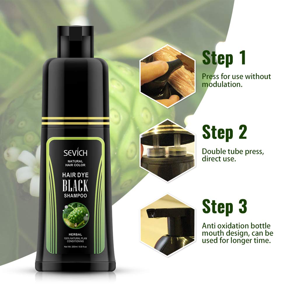 SEVICH Black Hair Shampoo – Instantly Black Hair Dye with Noni Essence, Grey Cover, 250ml