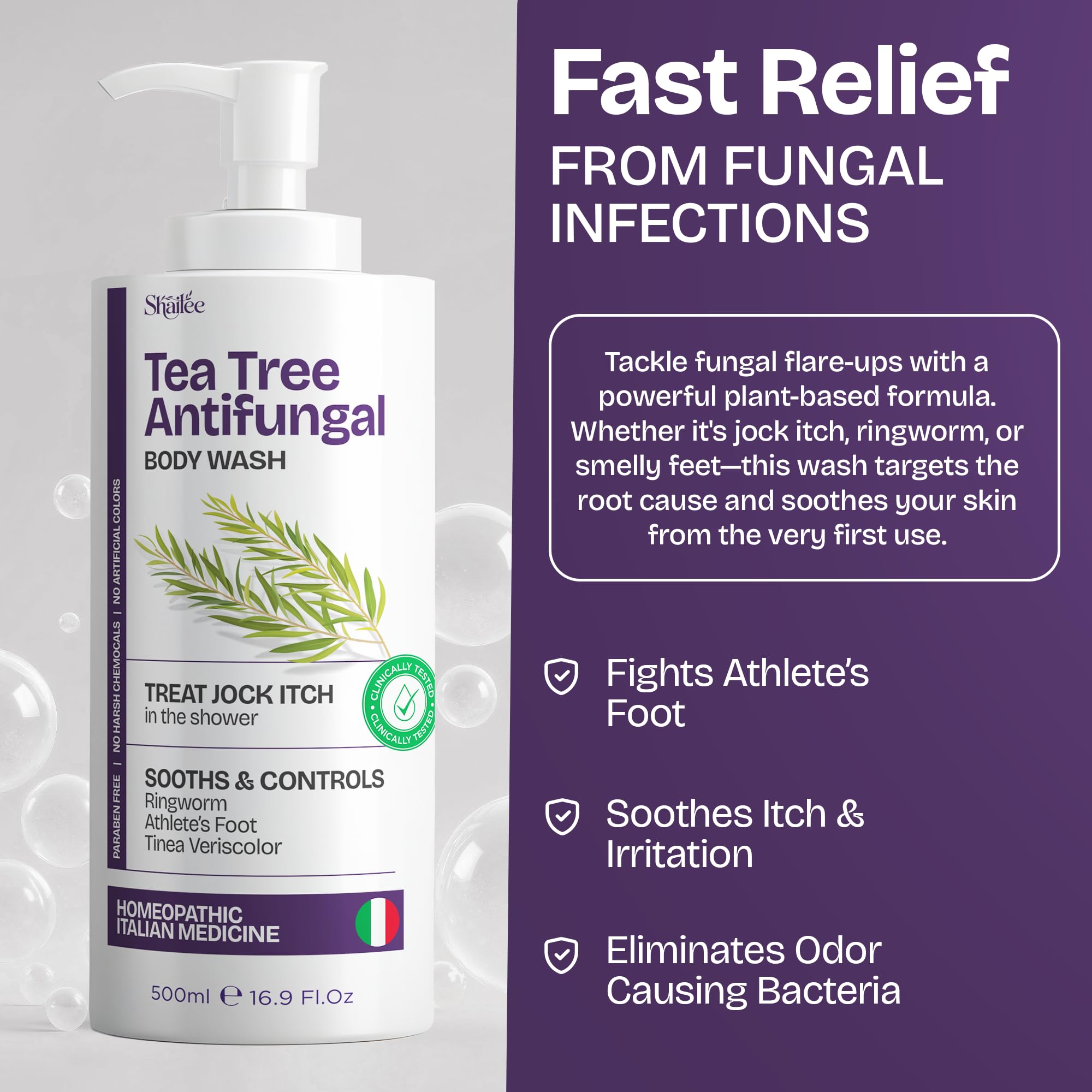 Shailee Antifungal Tea Tree Body Wash – 16.9 oz for Eczema & Body Acne