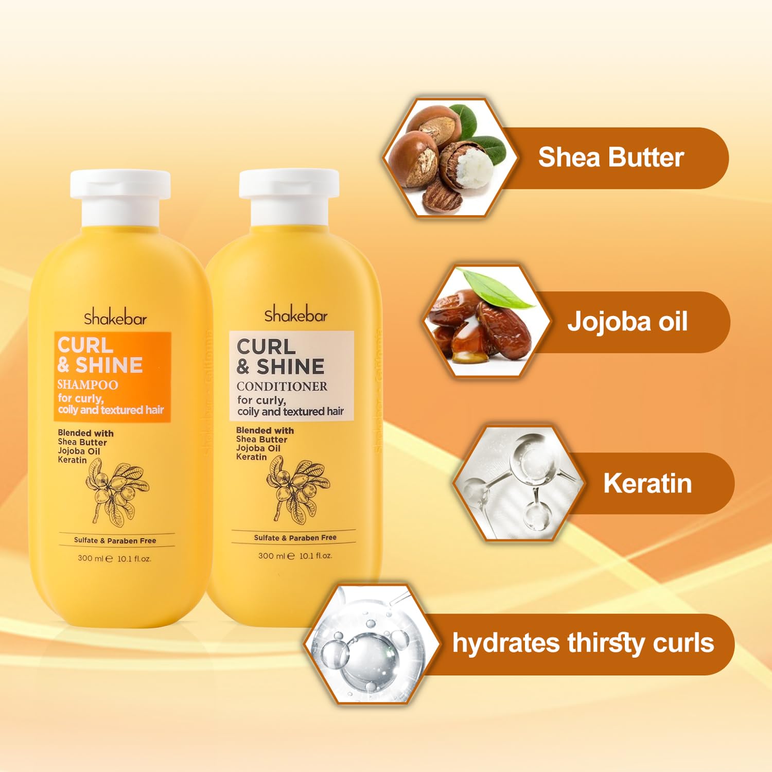 SHAKEBAR Keratin Curly Hair Shampoo & Conditioner Set – Curl & Shine
