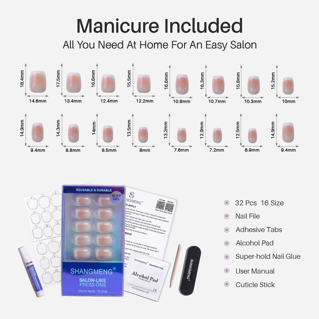 SHANGMENG Ombre French Tip Press-On Nails – Soft Gel, No Fade Out, Seamless Fit, 32 Nails Kit