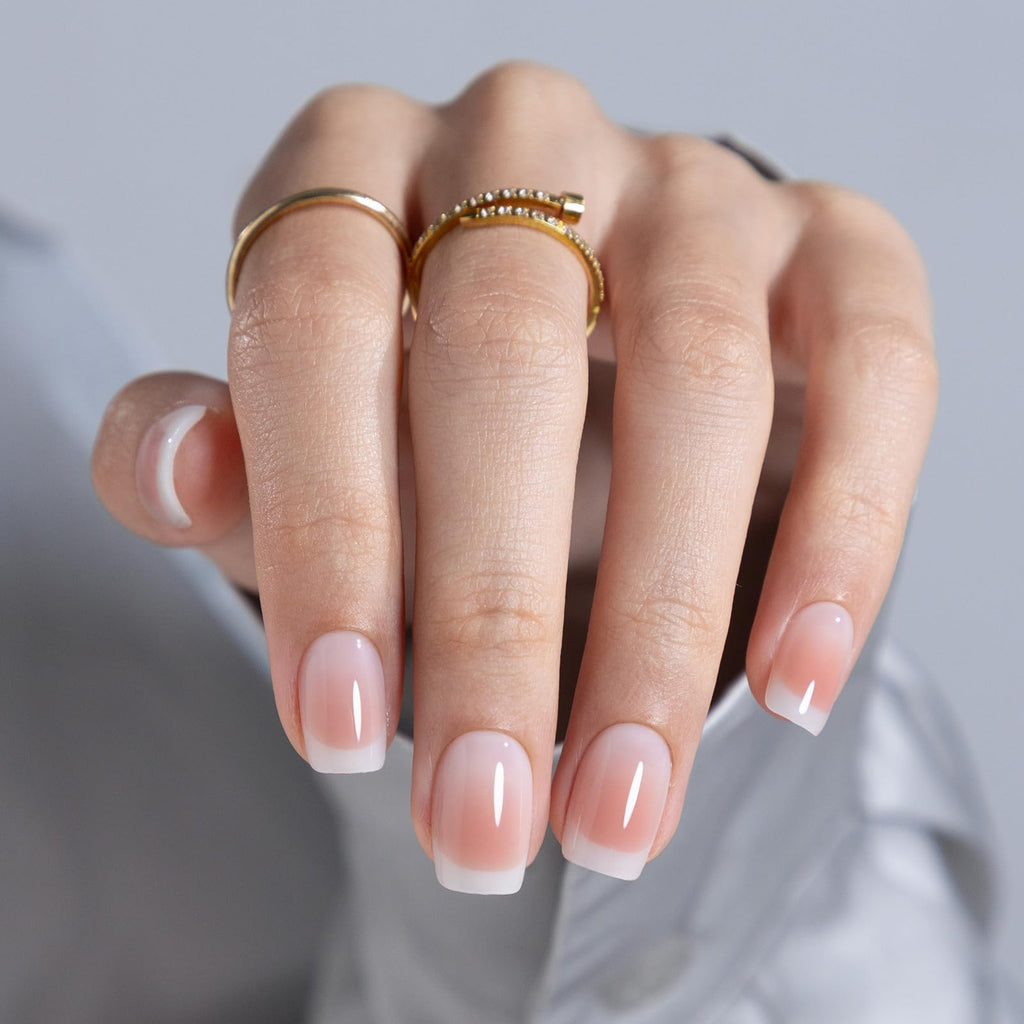 SHANGMENG Ombre French Tip Press-On Nails – Soft Gel, No Fade Out, Seamless Fit, 32 Nails Kit