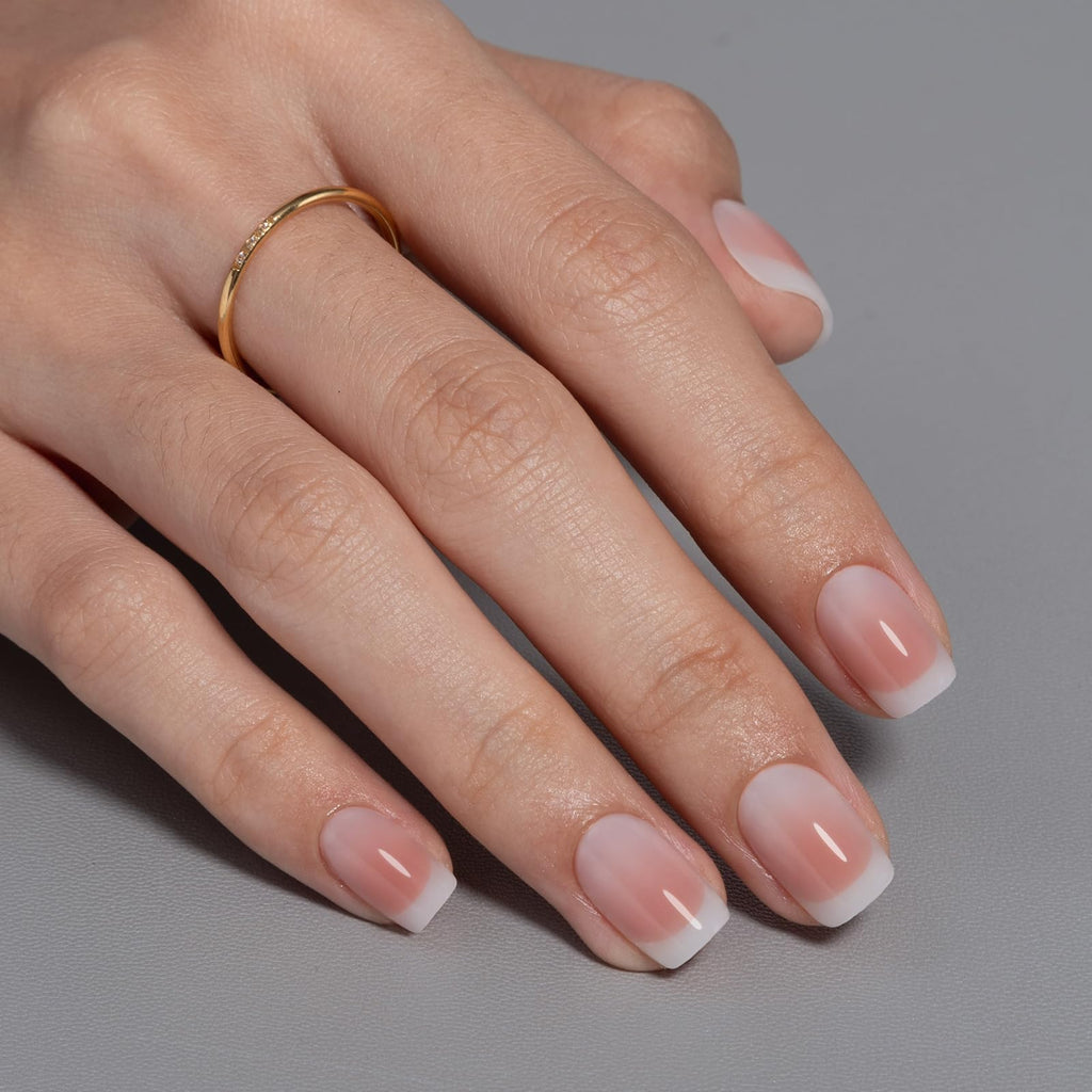 SHANGMENG Ombre French Tip Press-On Nails – Soft Gel, No Fade Out, Seamless Fit, 32 Nails Kit