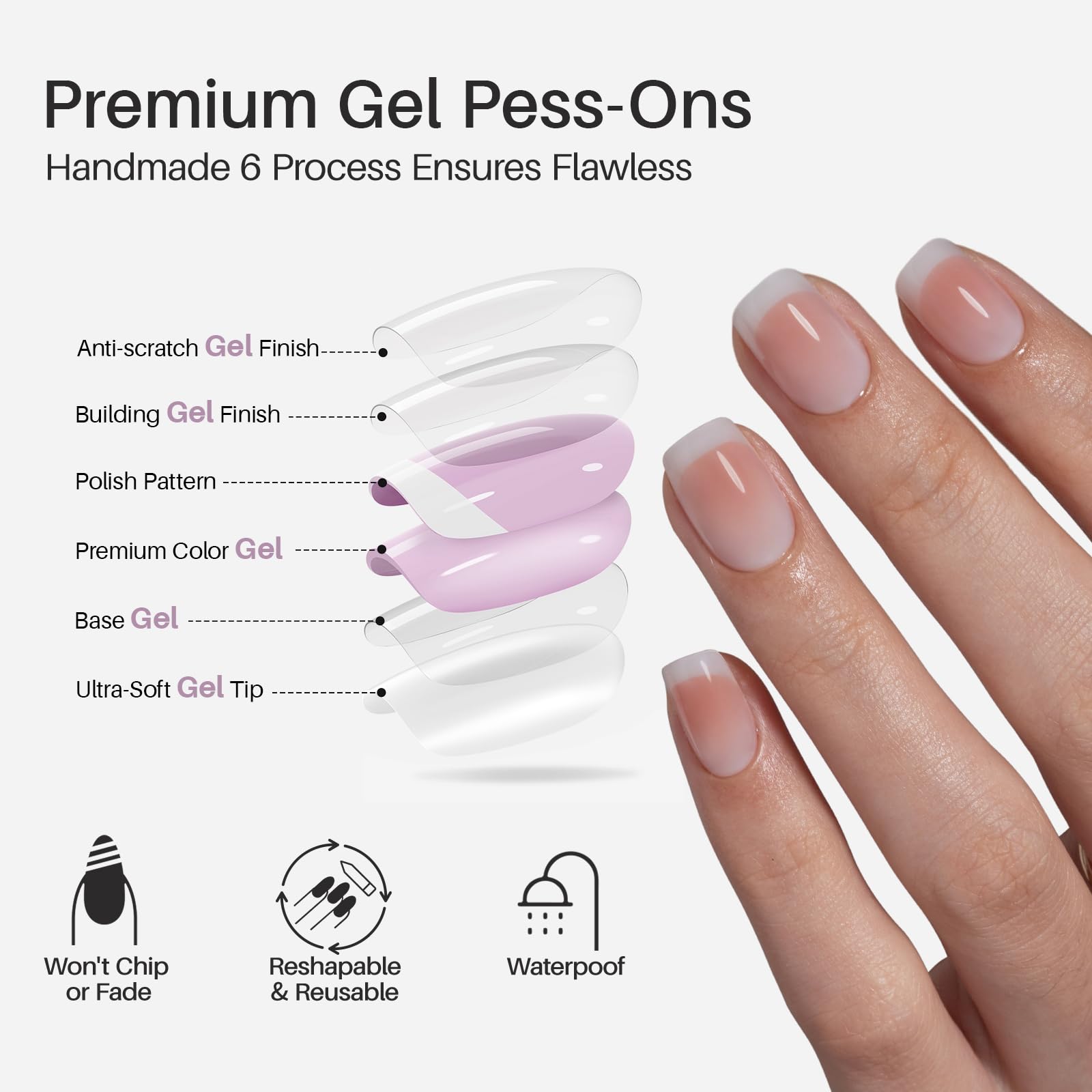 SHANGMENG Ombre French Tip Press-On Nails – Soft Gel, No Fade Out, Seamless Fit, 32 Nails Kit