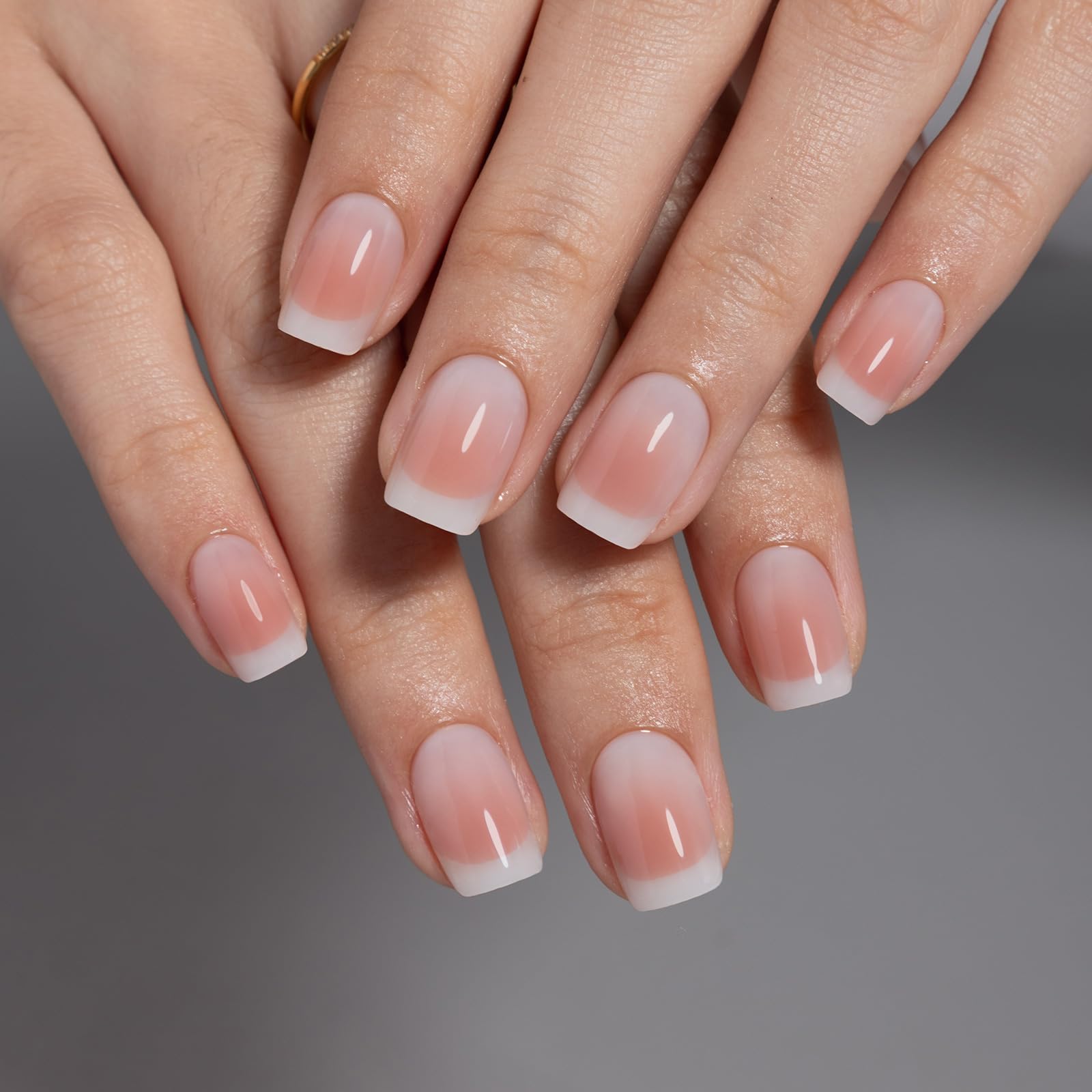 SHANGMENG Ombre French Tip Press-On Nails – Soft Gel, No Fade Out, Seamless Fit, 32 Nails Kit