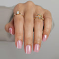 ShangMeng Pink Chrome Press-On Nails – Square Soft Gel, 32 Reusable Nails, 16 Sizes, Aurora Light Pink