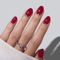ShangMeng Red Press On Nails Oval | Soft Gel 3D Silver Foil | 32 Reusable Nails Kit