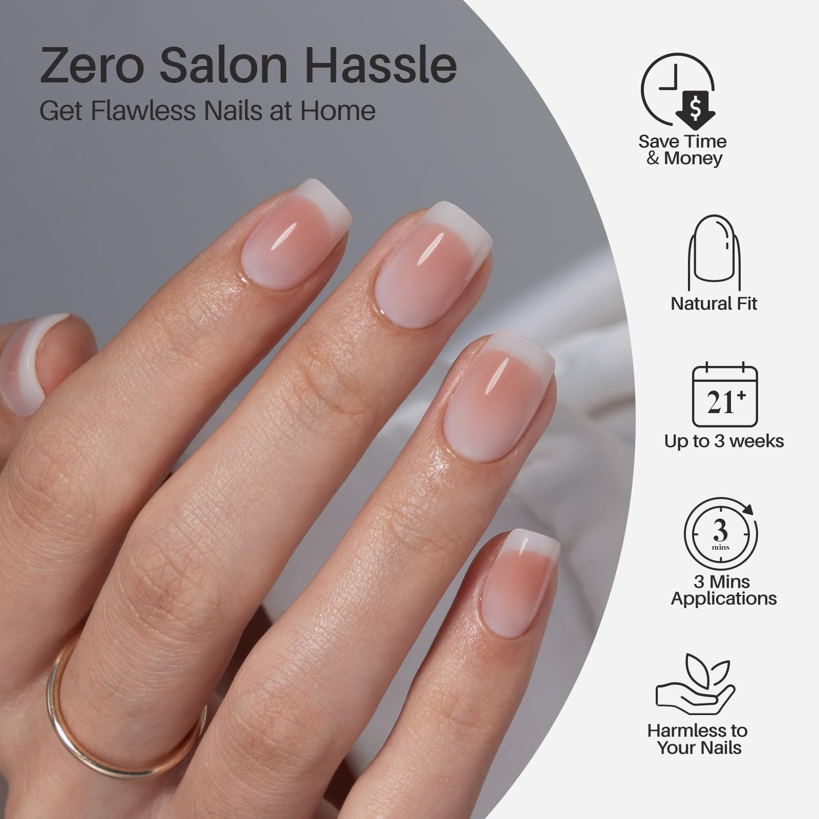 SHANGMENG Ombre French Tip Press-On Nails – Soft Gel, No Fade Out, Seamless Fit, 32 Nails Kit
