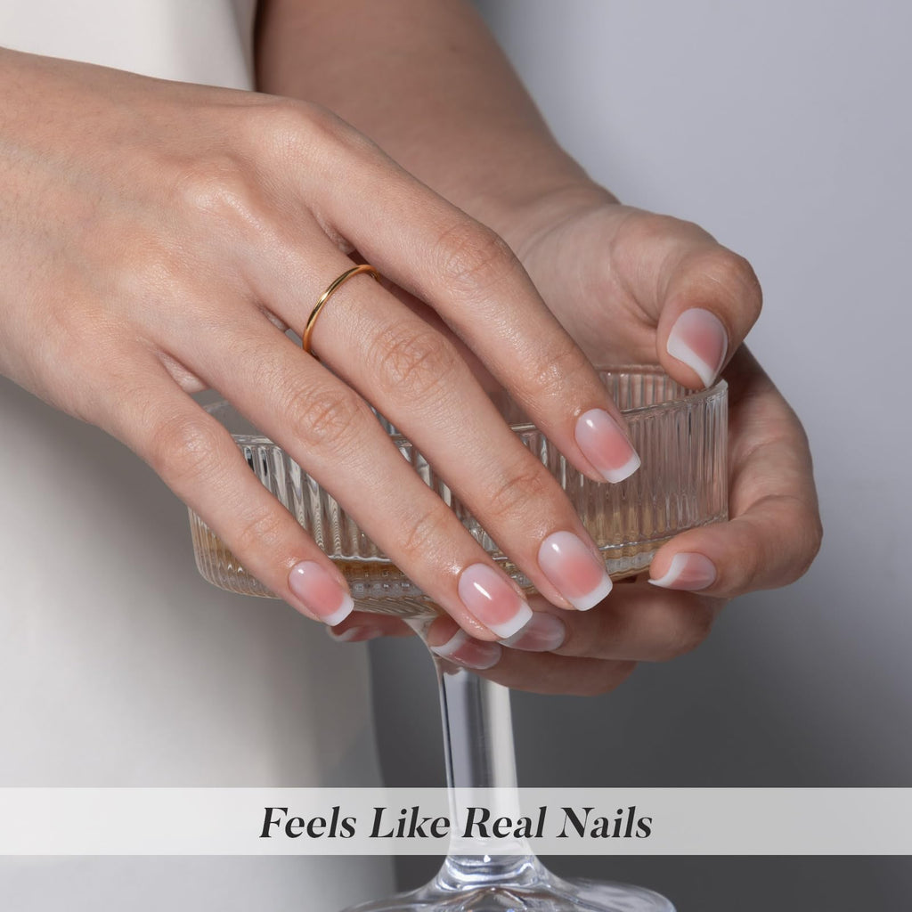 SHANGMENG Ombre French Tip Press-On Nails – Soft Gel, No Fade Out, Seamless Fit, 32 Nails Kit