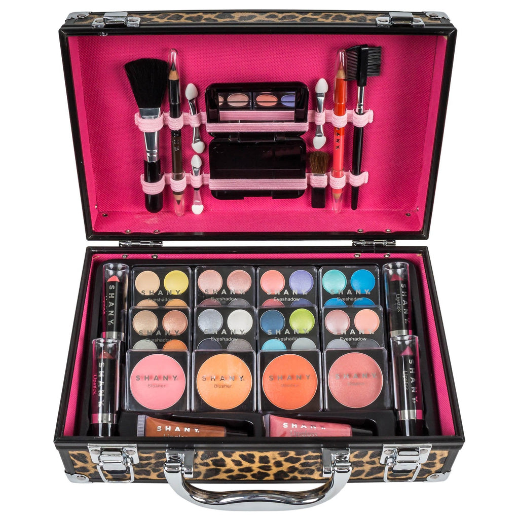 SHANY Carry All Makeup Train Case – Leopard Aluminum Organizer with Pro Set